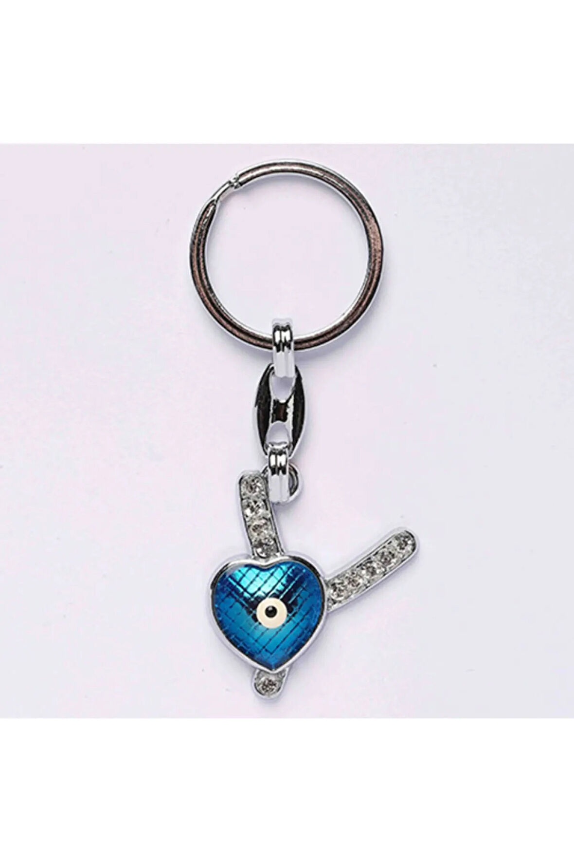 Nazar Boncuklu Krom Ve Taşlı Harf Anahtarlık