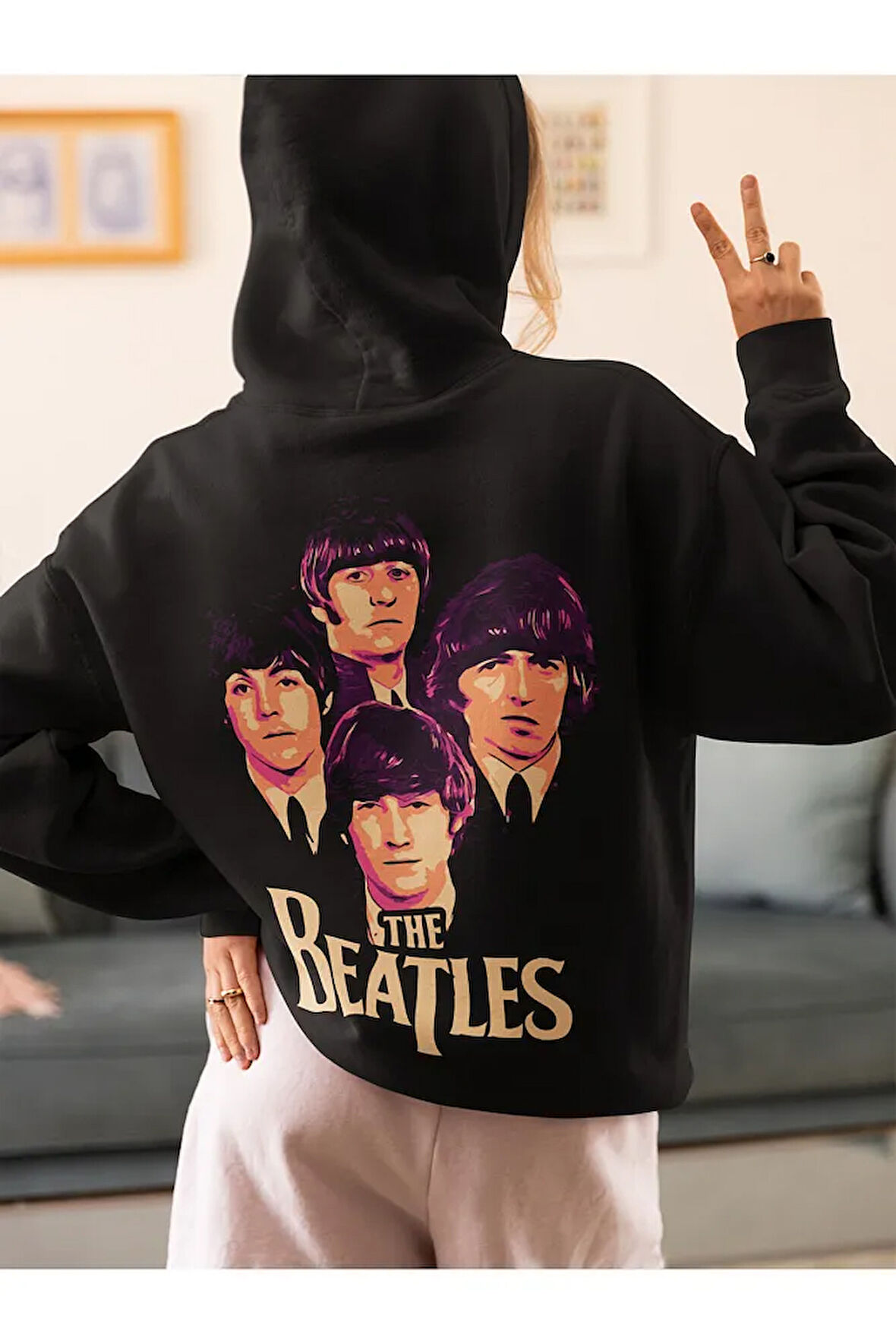 The Beatles Müzik Grubu Baskılı Unisex Oversize Hoodie