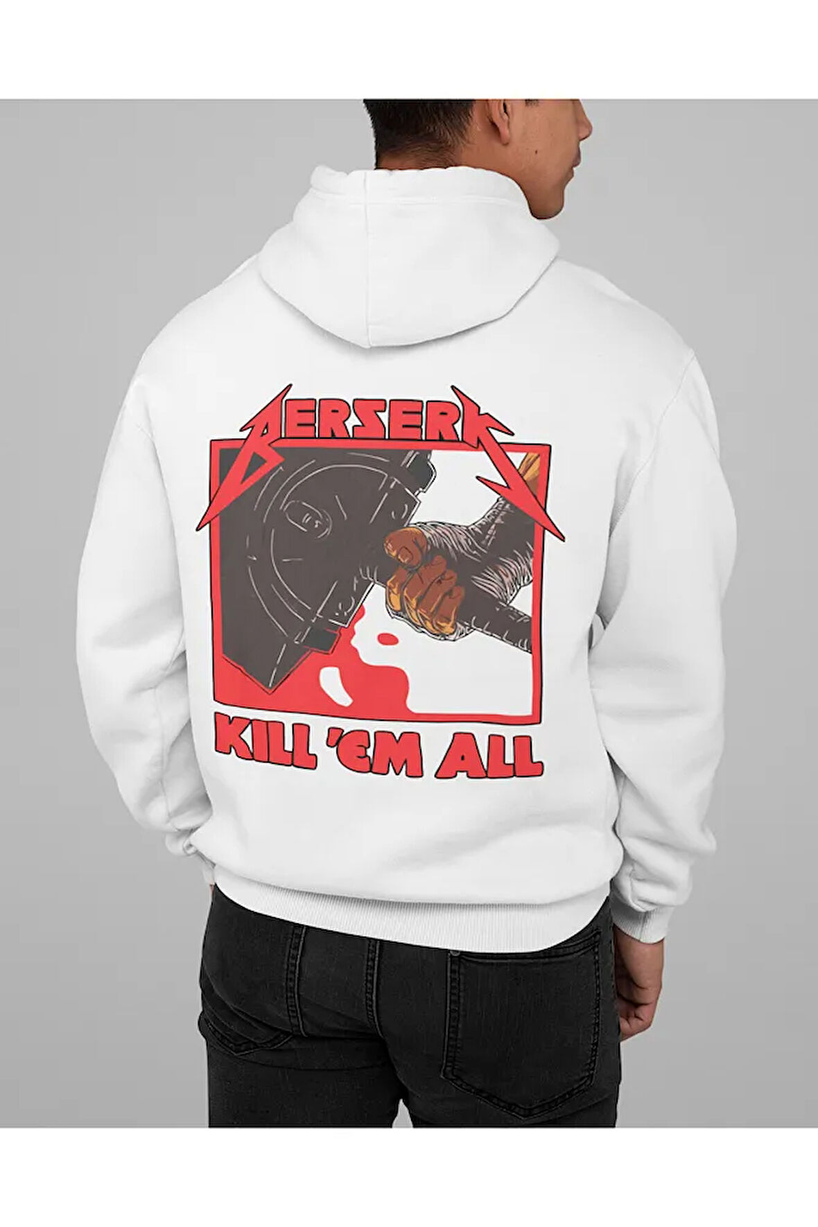 Berserk Kill 'Em All Yazılı Unisex Oversize Anime Hoodie