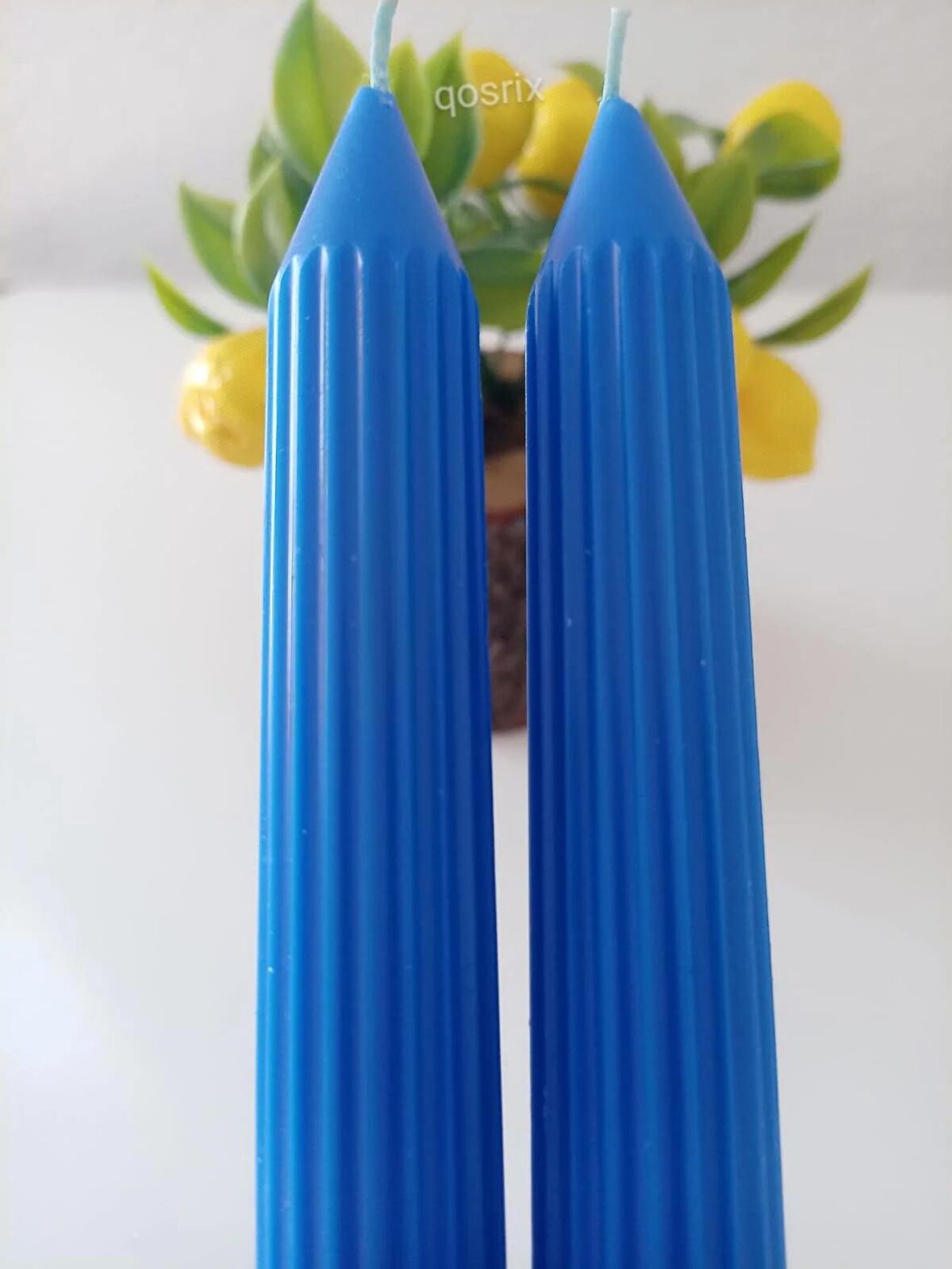 2'li Mavi Şamdan Mumu 1. Kalite Doğal Kokulu Uzun Çubuk Konik Mum