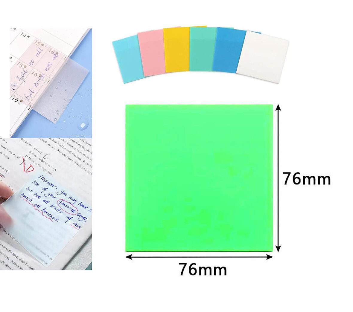 Şeffaf posit yapışkanlı not kağıdı pos it - Yeşil