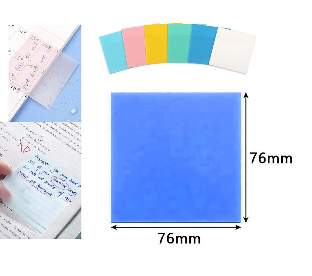 Şeffaf posit yapışkanlı not kağıdı pos it -Mavi