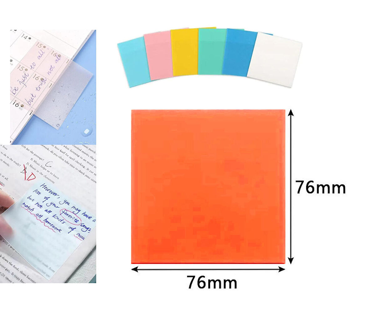 Şeffaf posit yapışkanlı not kağıdı pos it -Turuncu