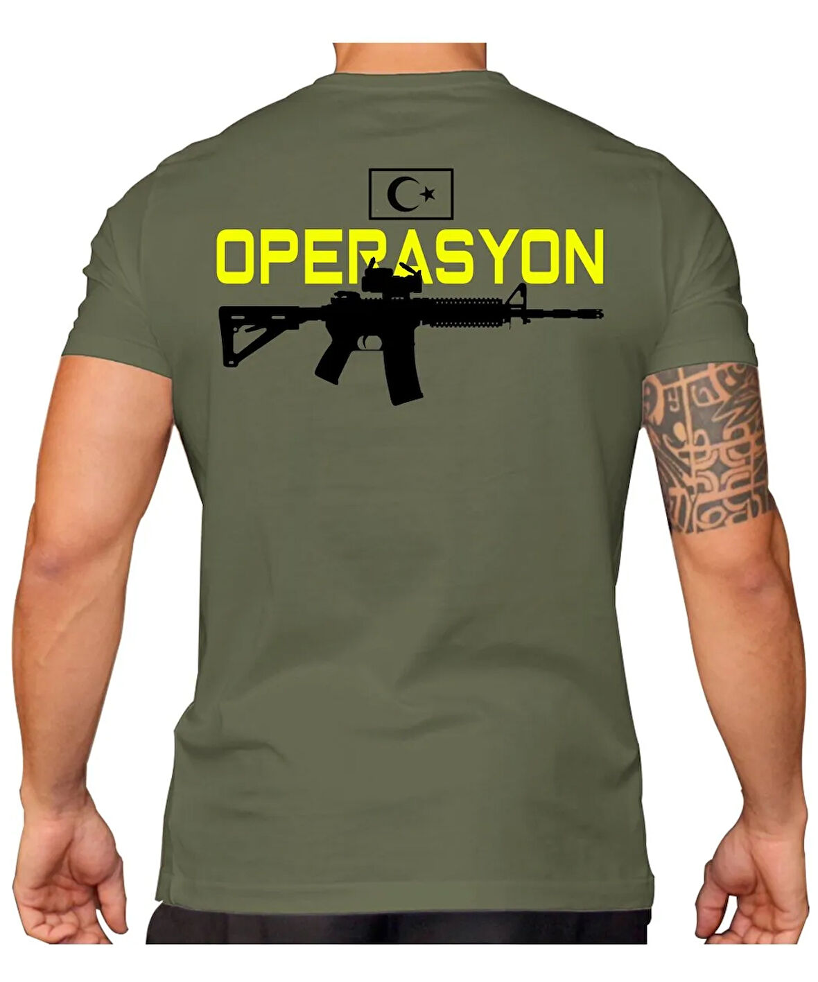 Alfa Operasyon Tüfek Baskılı Tişört Haki