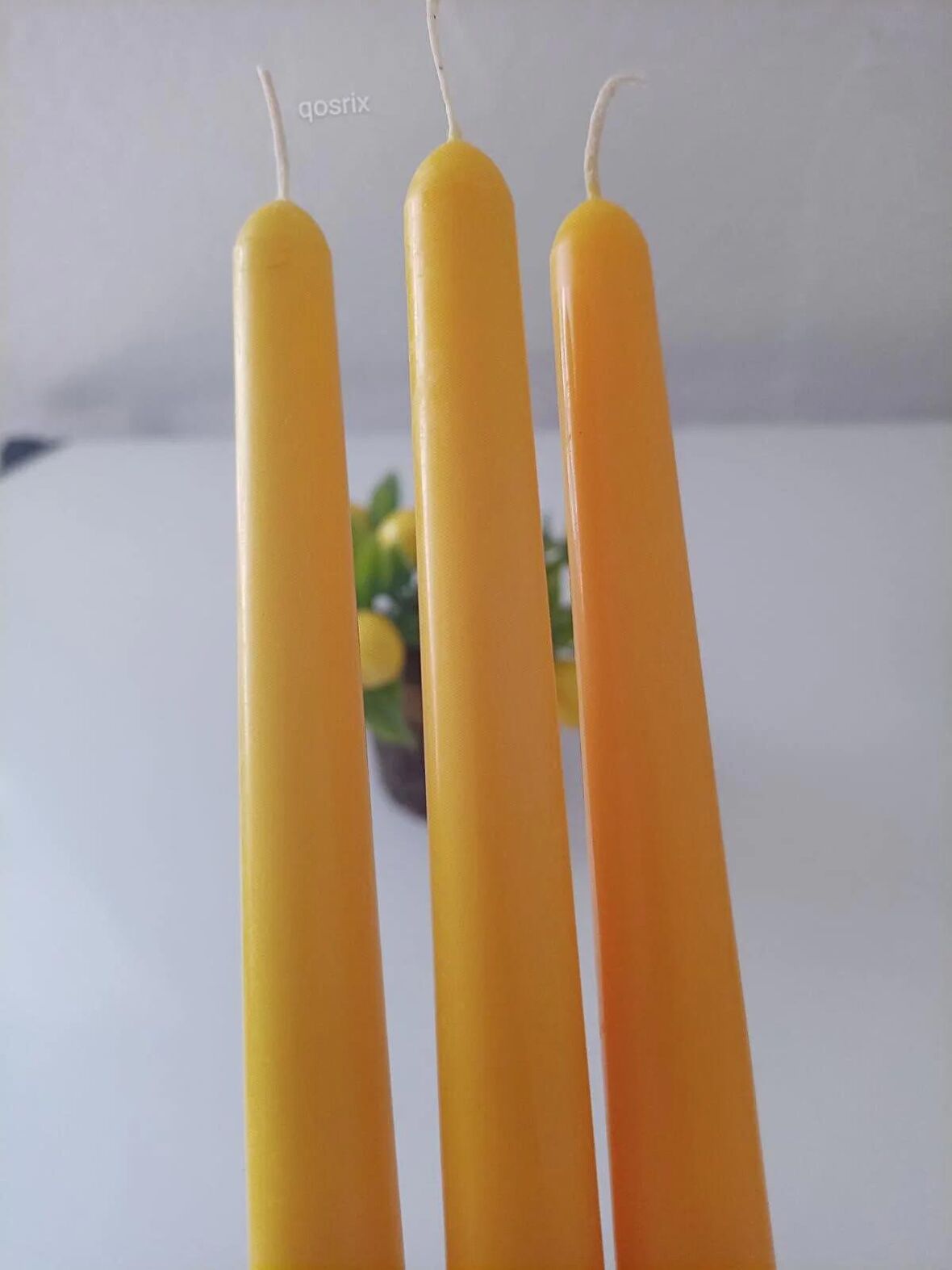 3'lü Sarı Şamdan Mumu 1. Kalite Doğal Kokulu Uzun Çubuk Konik Mum