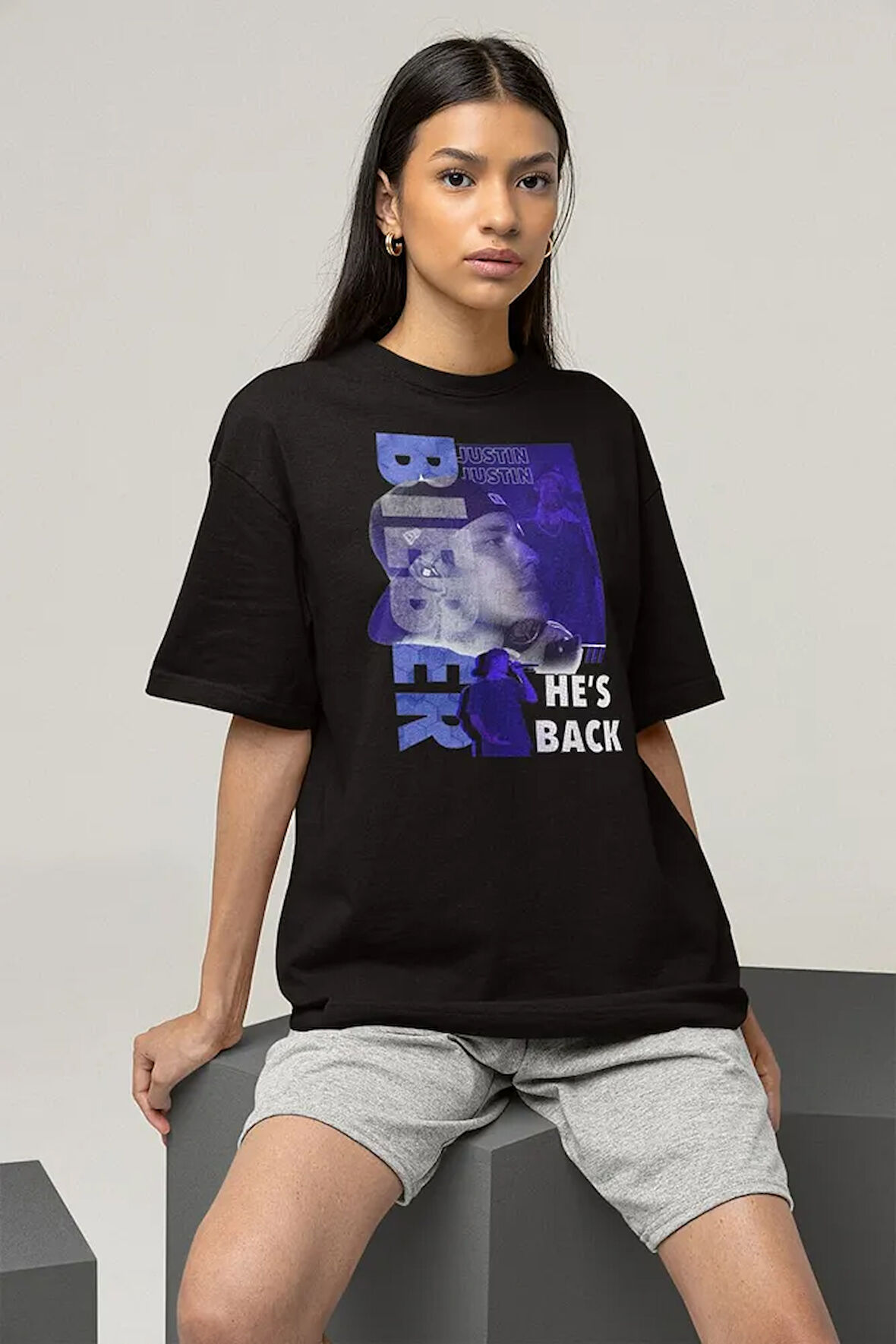 He Is Back Justin Bieber Baskılı Unisex Tişört, Oversize Şarkıcı Tişört