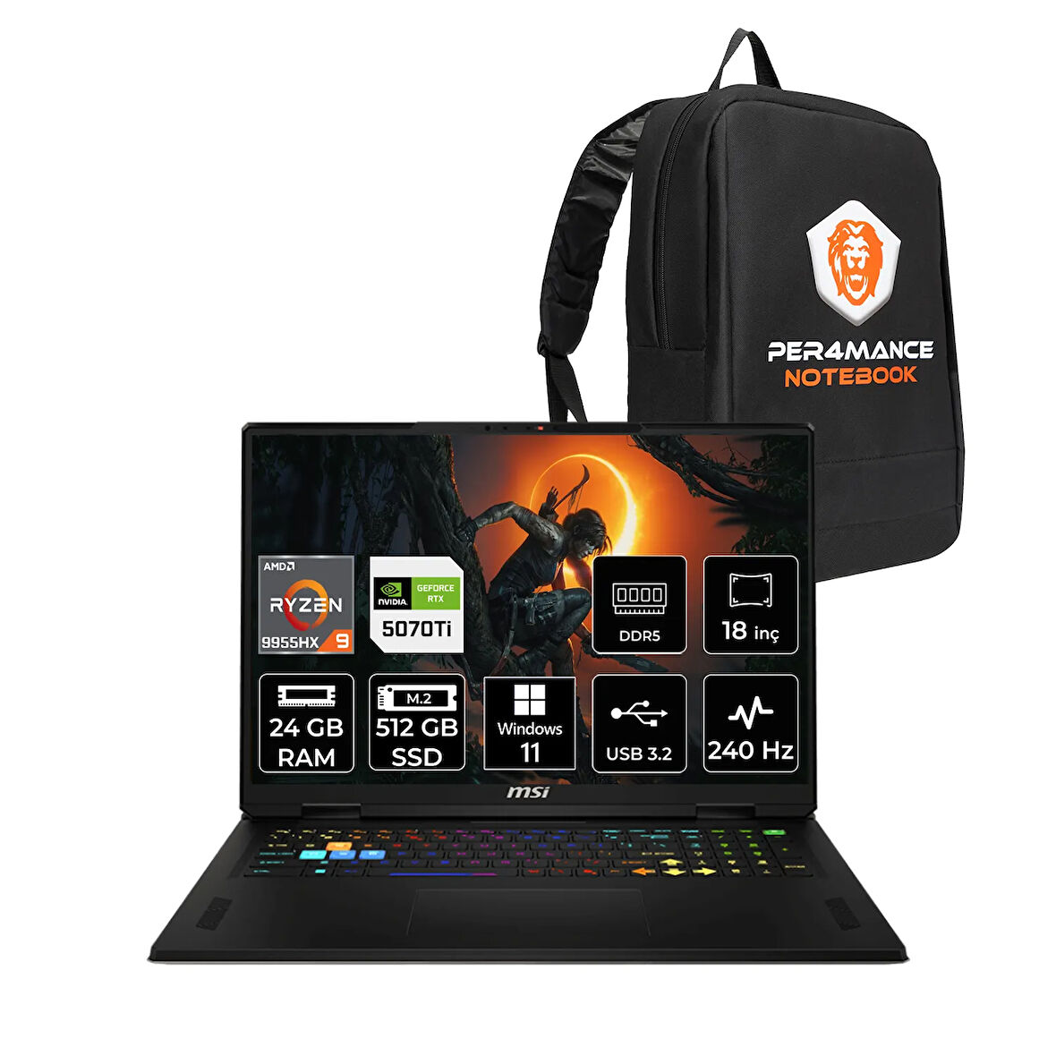 MSI Vector A18 HX R9 9955HX 24GB 512GB SSD RTX5070TI/12GB 140W 18'' WQXGA W11P Gaming Laptop