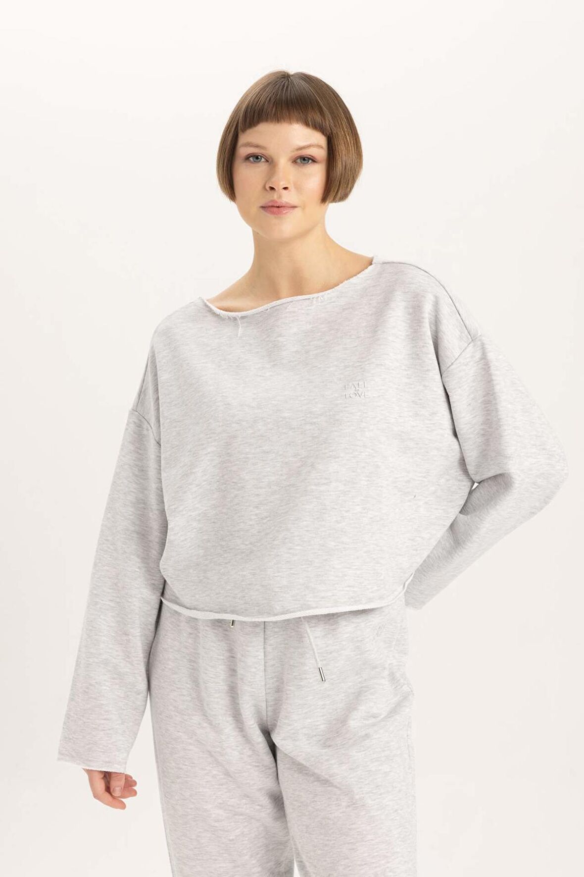 DeFacto Bisiklet Yaka Uzun Kollu Casual Pijama Üstü-Fall in Love B1279AX23WNGR93