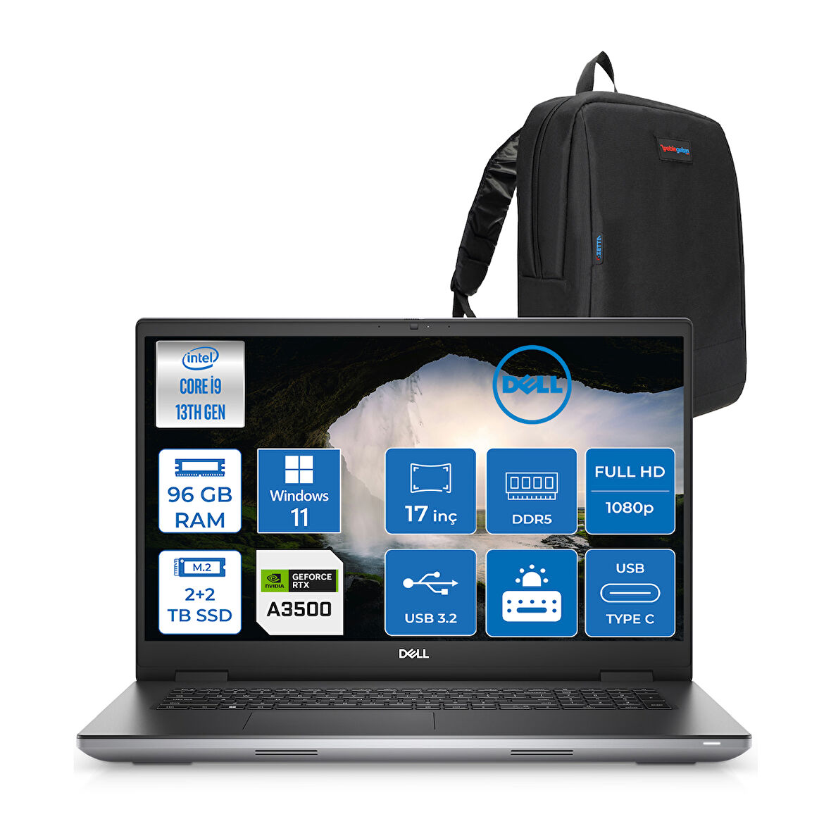 Dell Precision M7780 Intel I9-13950HX 96GB Ddr5 2tb+2tb SSD 12GB/RTXA3500 17.3" Fhd 500NITS Windows 11 Pro Taşınabilir Workstation XCTOP7780EMEA350038+ZETTAÇANTA