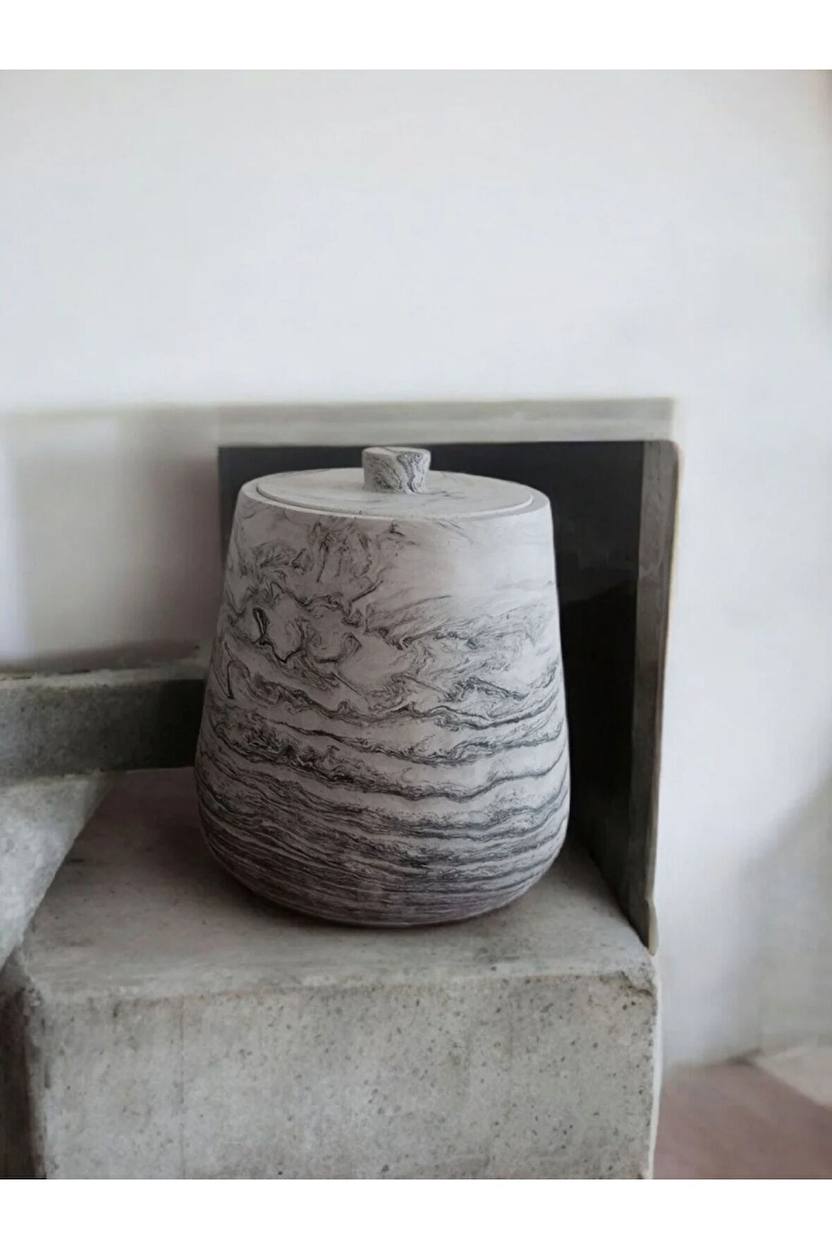 2 Parça Beton Çöp Kovası Banyo Mutfak Tuvalet Wc 18 Cm 4 Litre Kapaklı Kutu