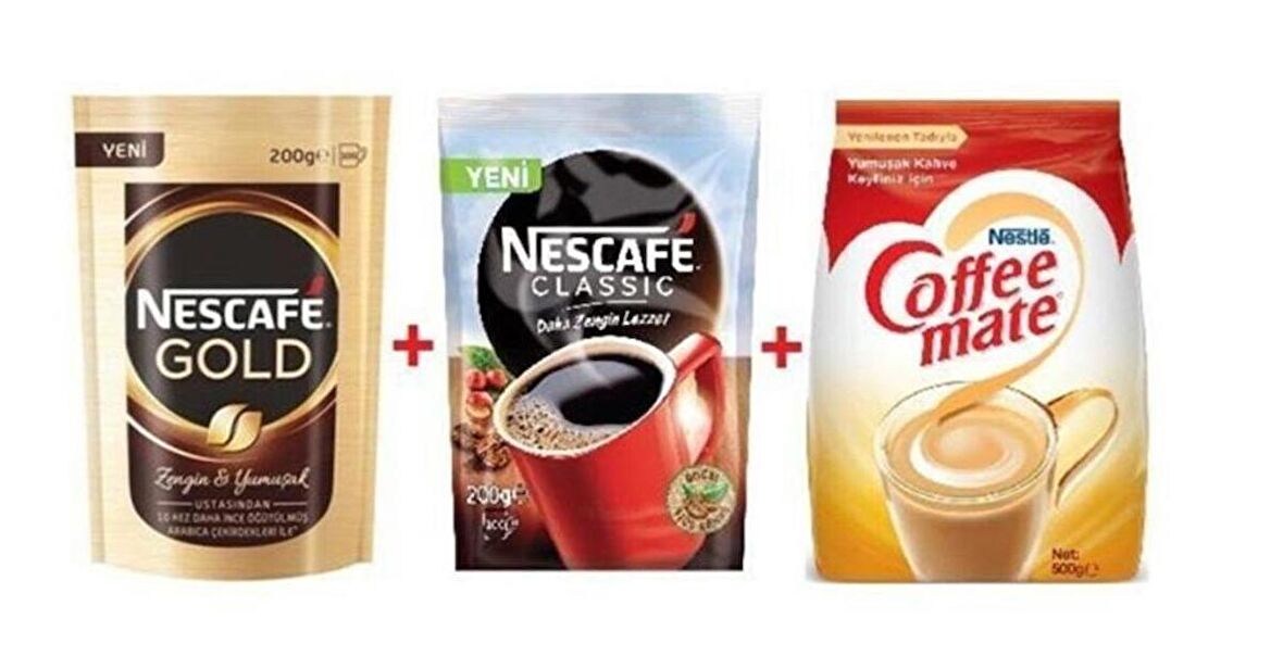 Nescafe Classic - 200 gr Paket + Gold 200 gr Paket +Cofee Mate 500 gr