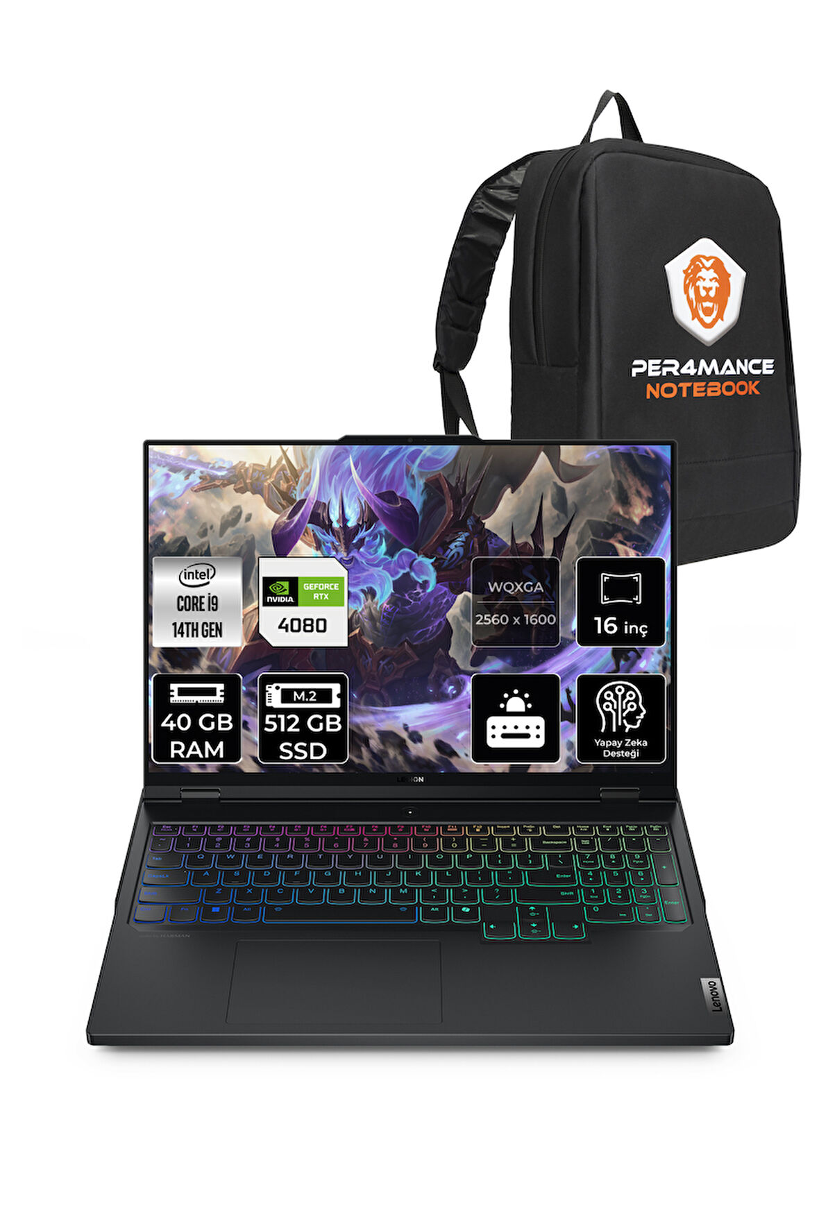 Lenovo Legion Pro 7 i9 14900HX 40GB 512GB SSD RTX4080/12GB 175W 240Hz WQXGA 16" FDOS & PER4 ÇANTA
