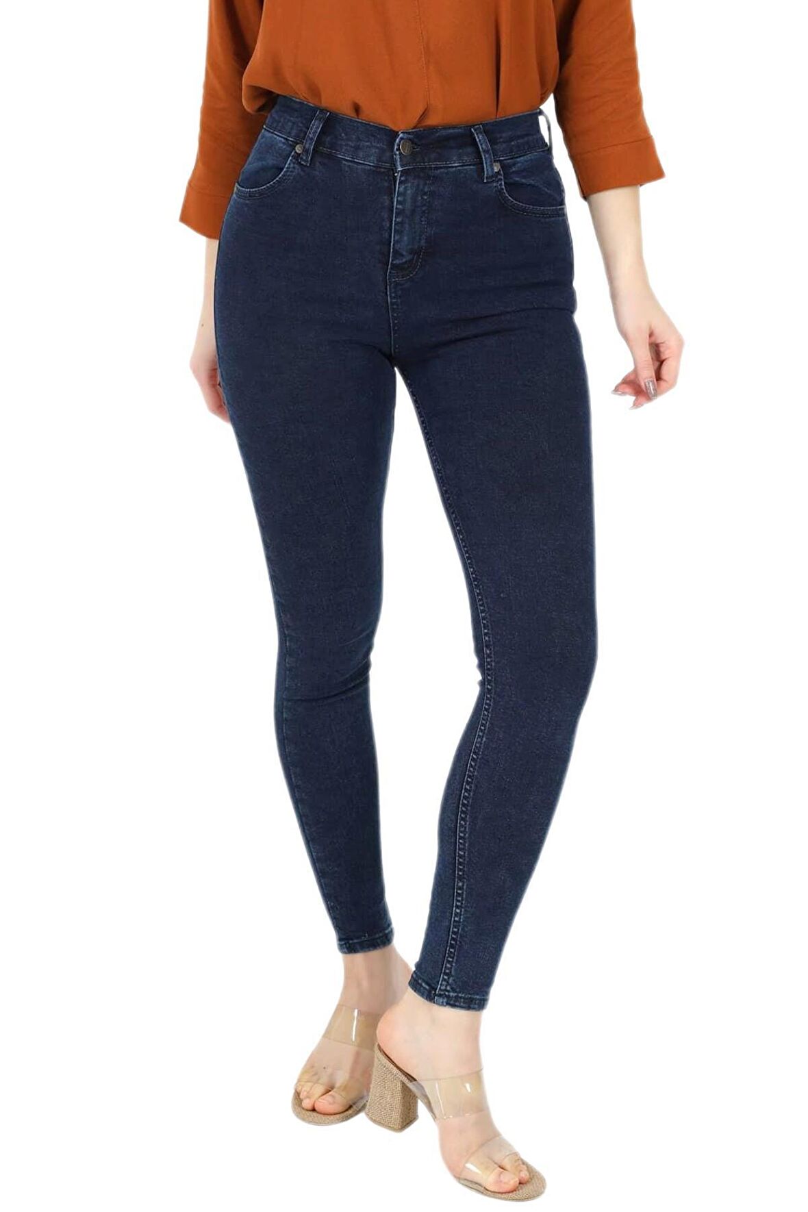 Kadın Büyük Beden Yüksek Bel Jeans Dar Paça Pantolon BGL-ST02113