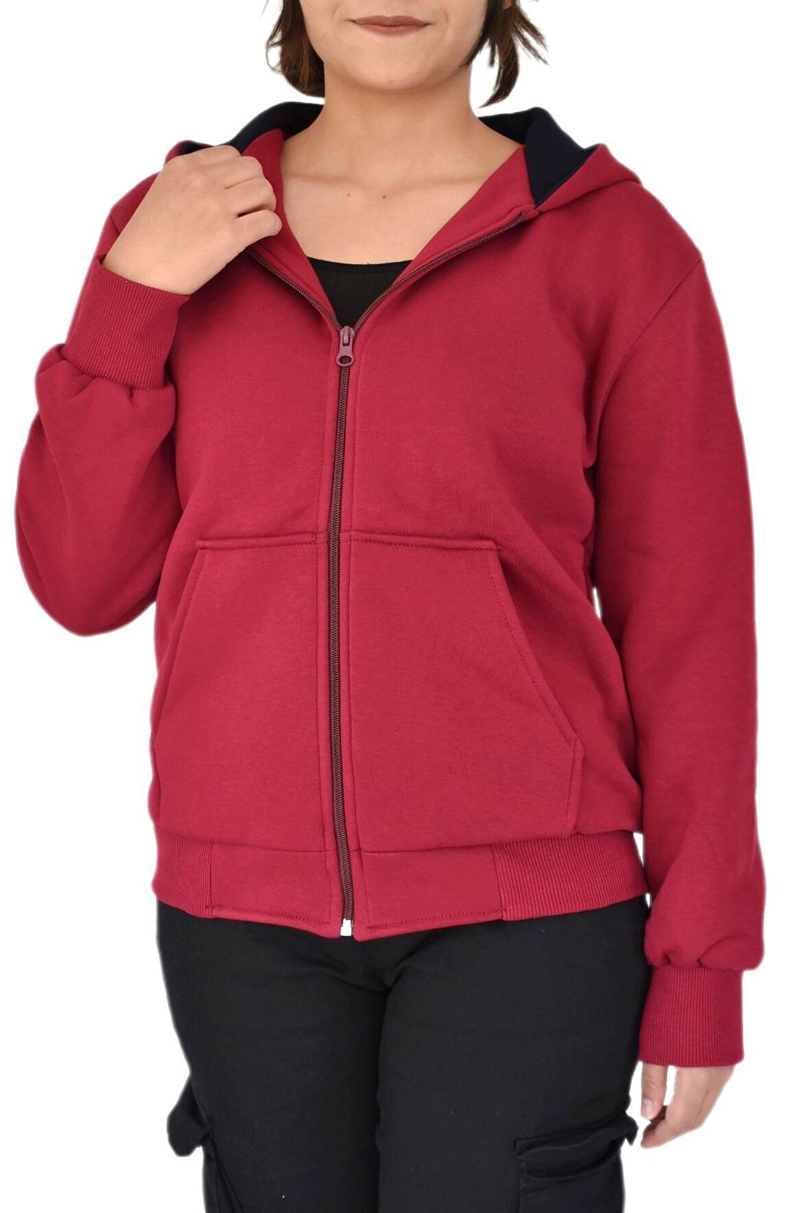 Kadın Bordo Kapüşonlu Sweat KLM001 BGL-ST02290