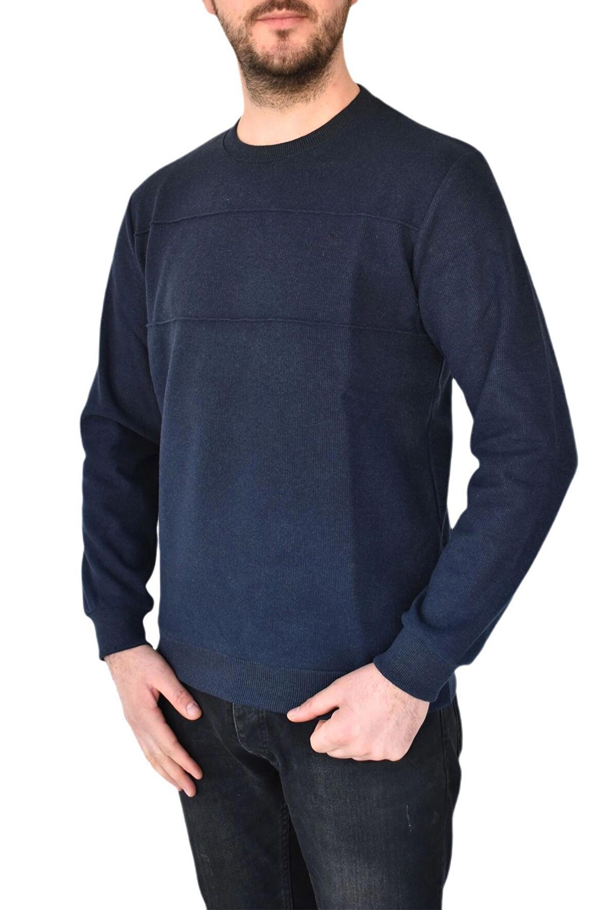 Erkek Büyük Beden Sıfır Yaka Sweatshirt 2245-BTL BGL-ST02357