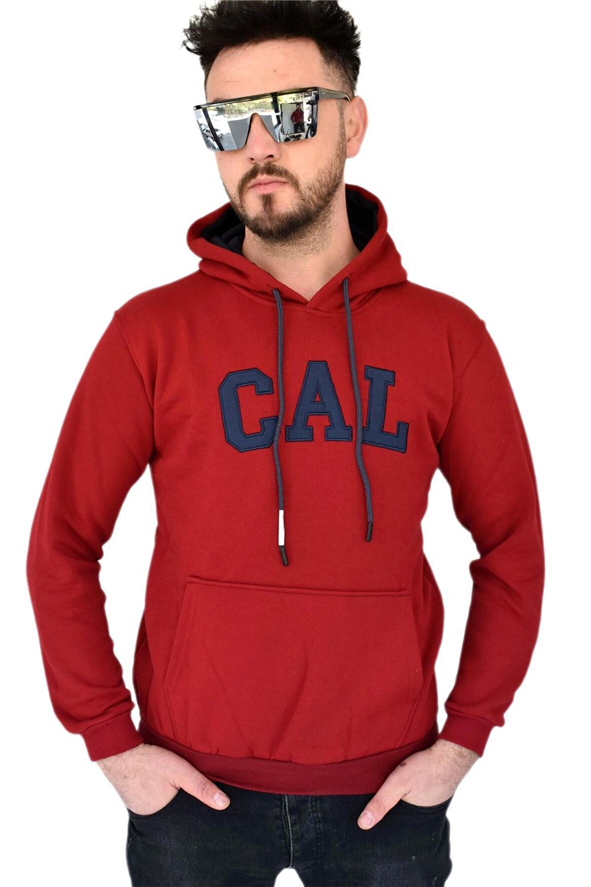 Erkek Bordo Kapüşonlu Sweatshirt Cal BGL-ST02361