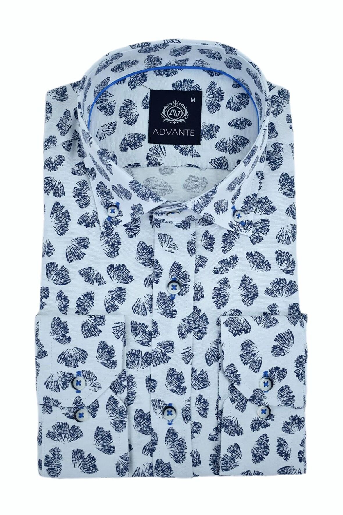 Erkek Silim Fitt Yaprak Baskılı Uzun Kol Gömlek BGL-ST02980