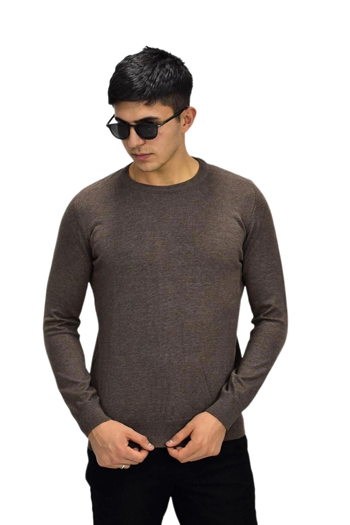 Erkek Spor Düz Sıfır Yaka Kazak R22920 BGL-ST03182