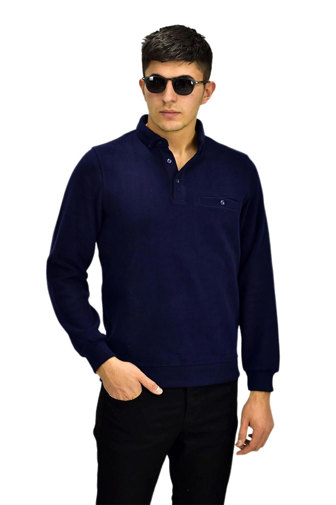 Erkek Polo Yaka Cepli Sweatshirt R6590 BGL-ST03195