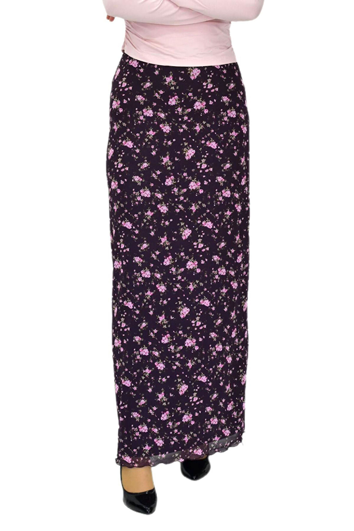 Kadın Çiçekli Lastikli Tül Krep Etek BGL-ST04229