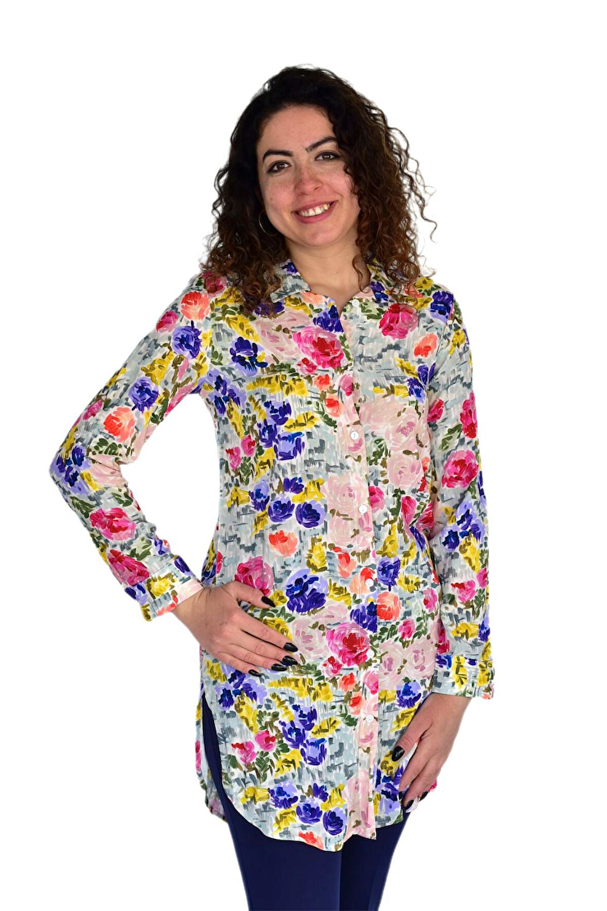 Kadın Gül Desen Viscon Gömlek BGL-ST04241