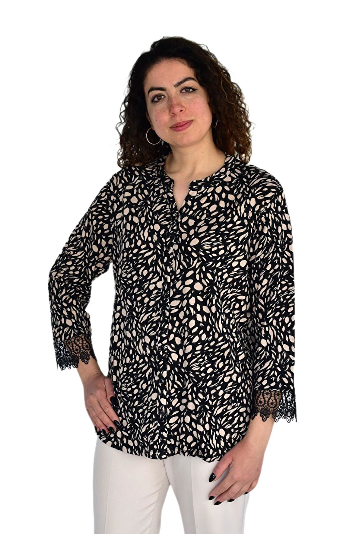 Kadın Leopar Desen Baskılı Viscon Bluz BGL-ST04281