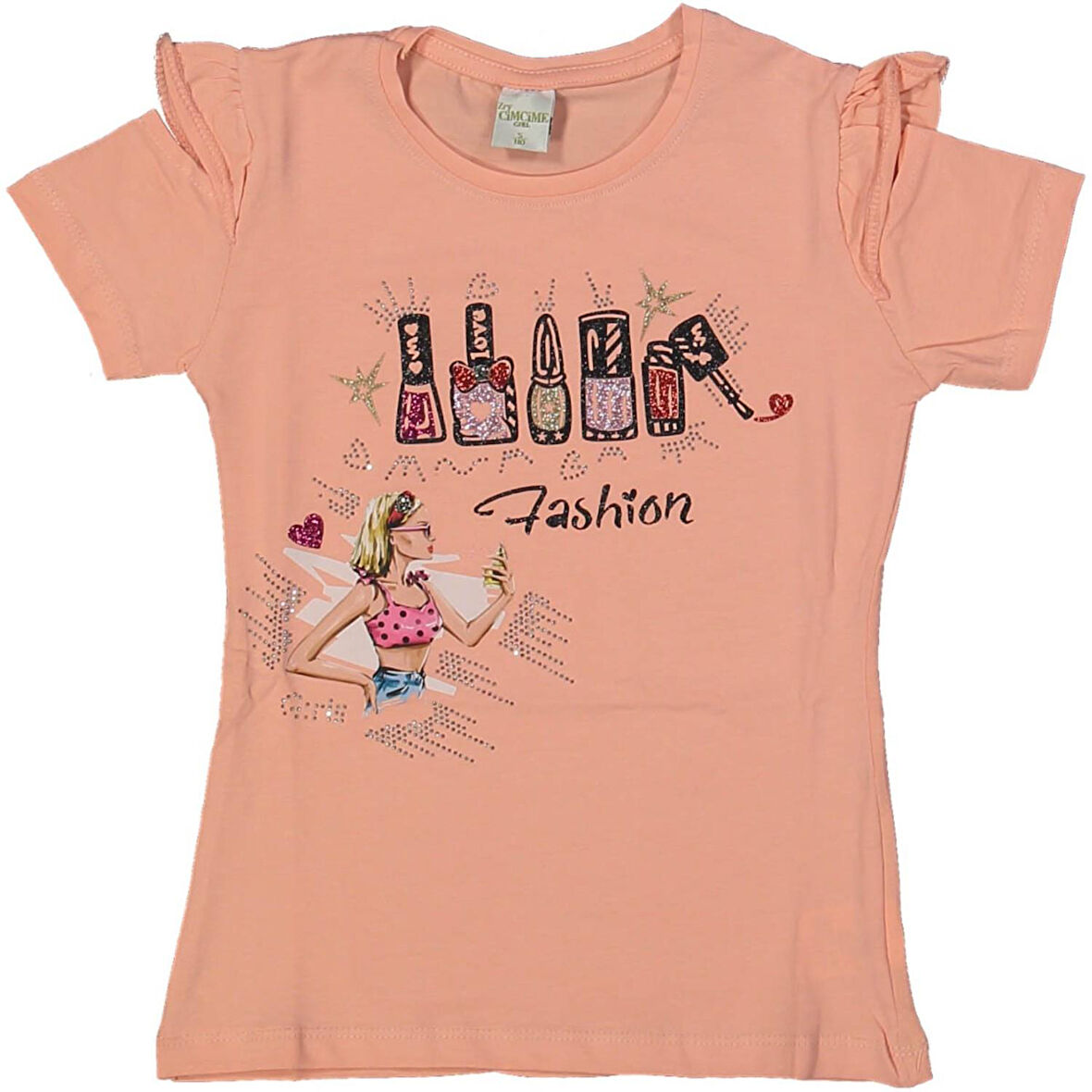 Kız Çocuk Taşlı Baskılı Tişört  BGL-ST04450