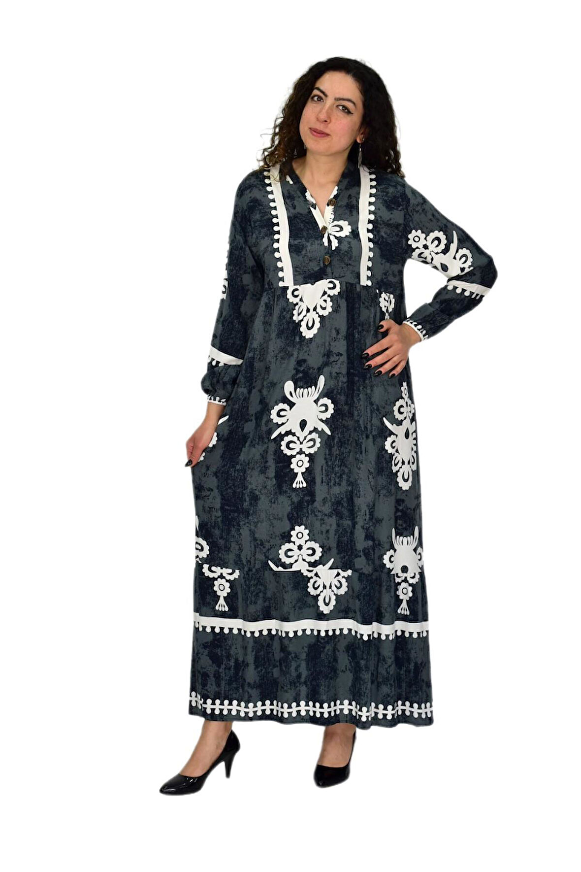 Kadın Kol Lastikli V Yaka Elbise BGL-ST04642