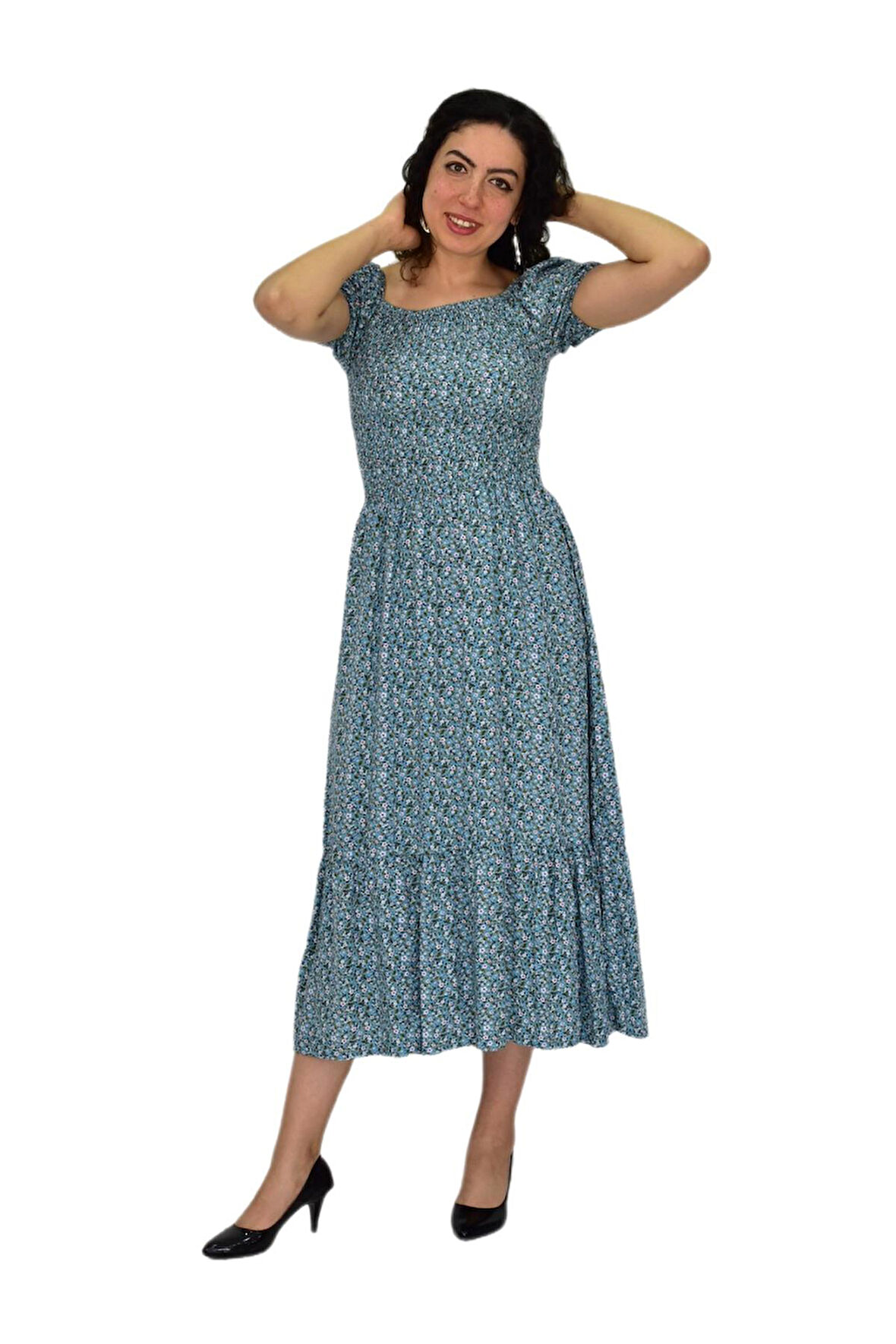 Kadın Balon Kol Beli Lastikli Empirme Elbise BGL-ST04644