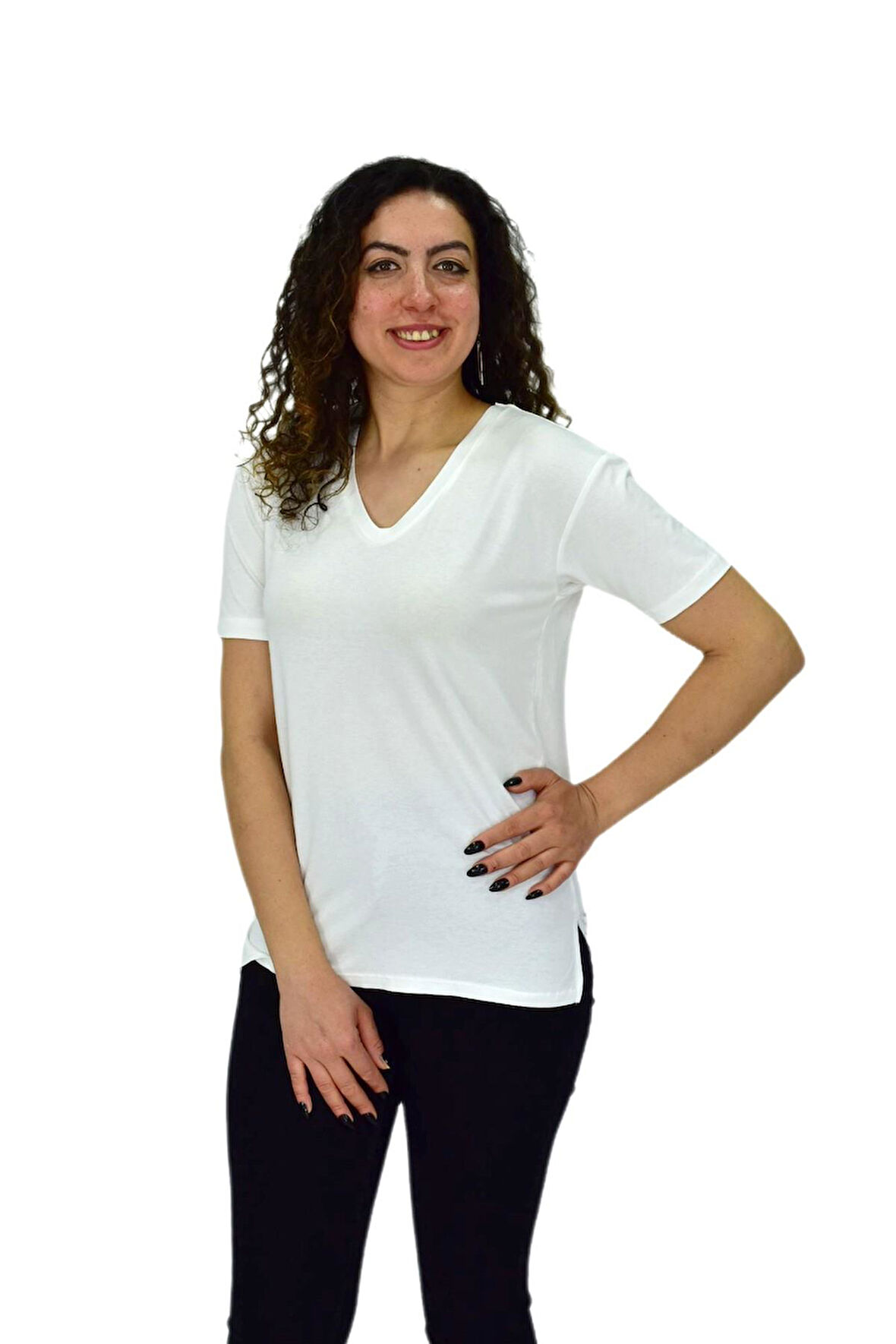 Kadın Yarım Kol V Yaka Likralı Tişöt  BGL-ST04651