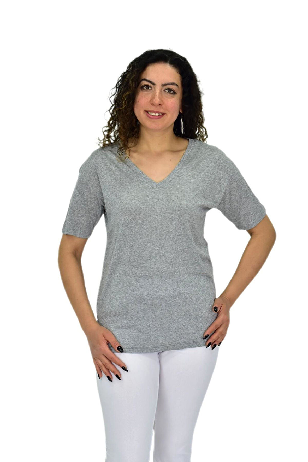 Kadın Yarım Kol V Yaka Likralı Tişöt  BGL-ST04651