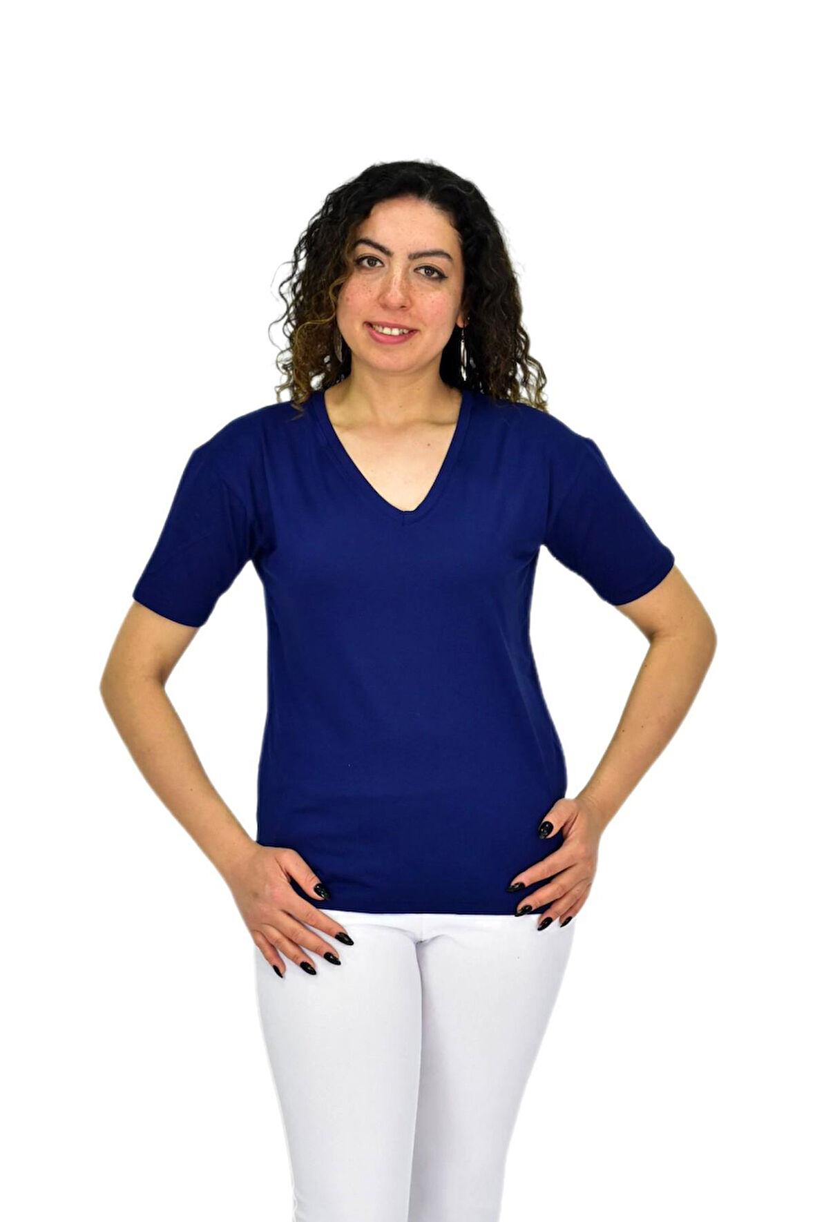 Kadın Yarım Kol V Yaka Likralı Tişöt  BGL-ST04651