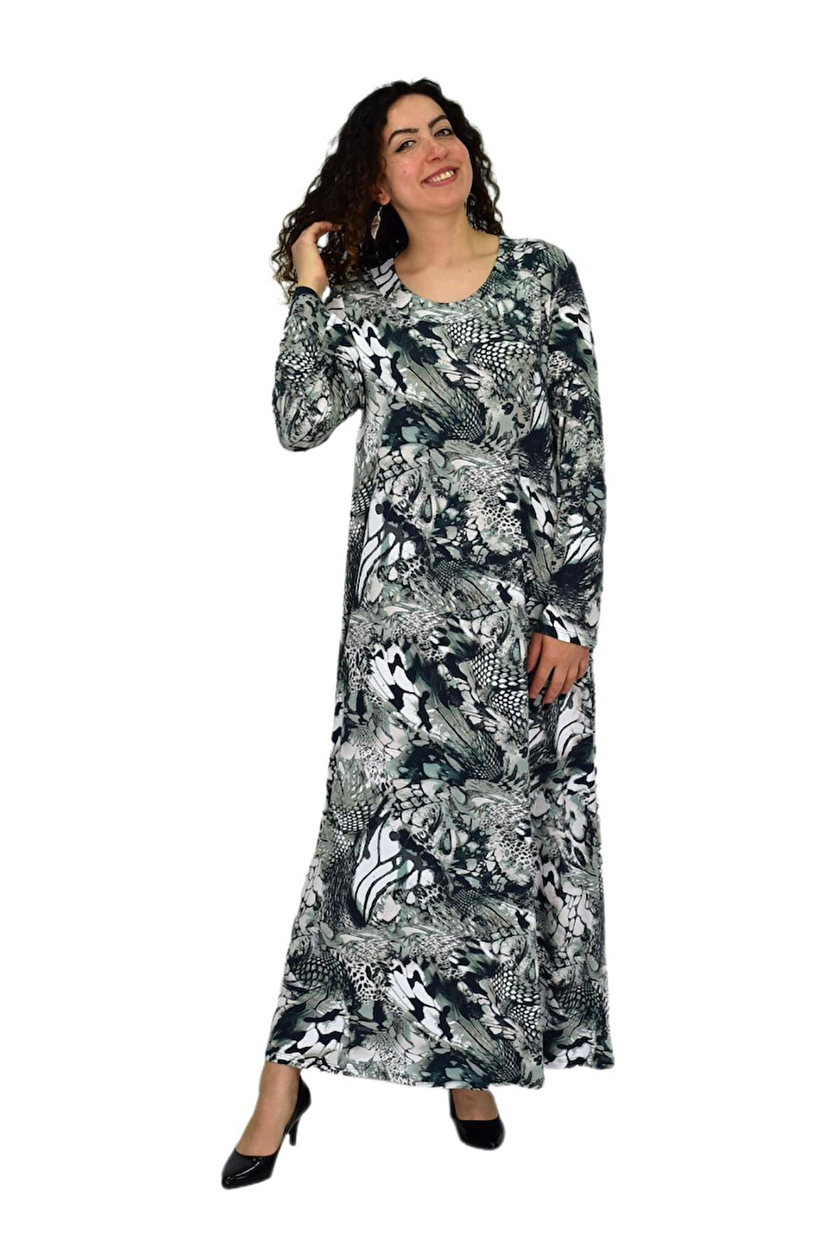 Kadın Uzun Kol Likralı Viskon Elbise BGL-ST04673