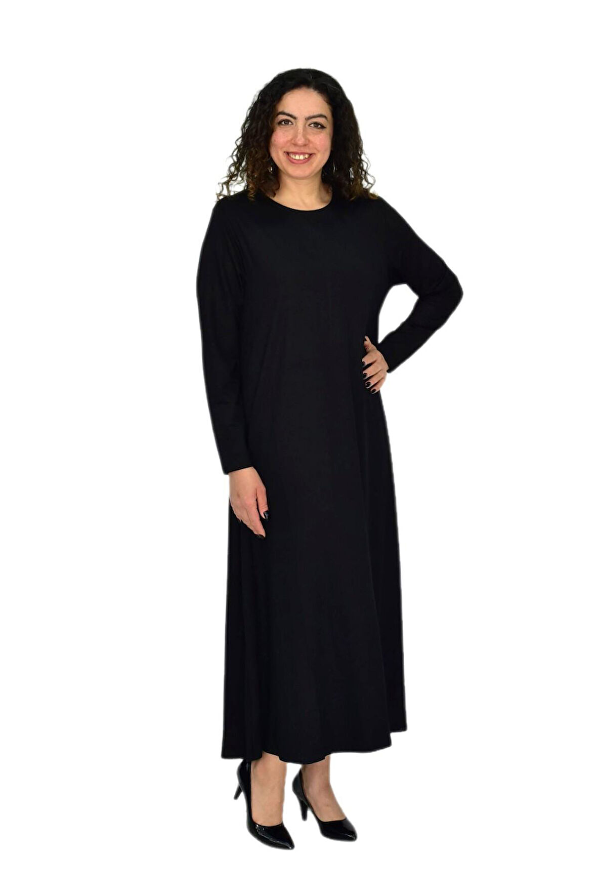 Kadın Siyah Uzun Kol Likralı Viskon Elbise BGL-ST04677