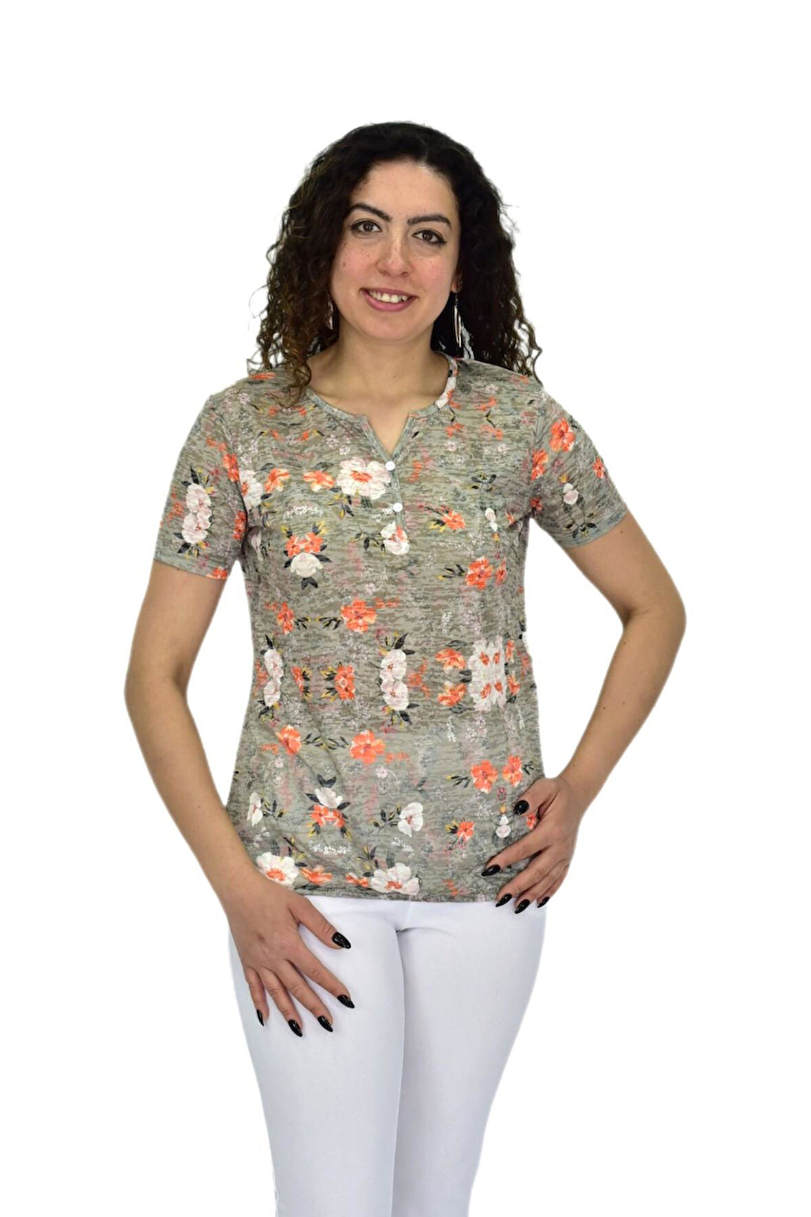 Kadın Kısa Kol Baskılı Bluz BGL-ST04688