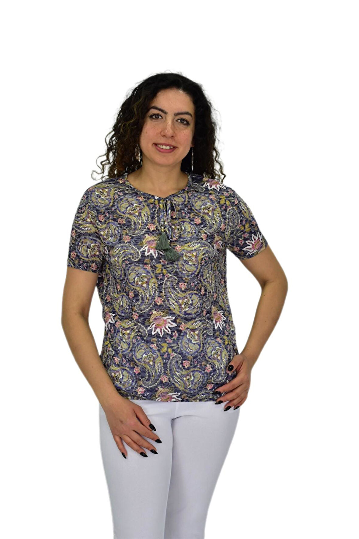 Kadın Kısa Kol Baskılı Bluz BGL-ST04689