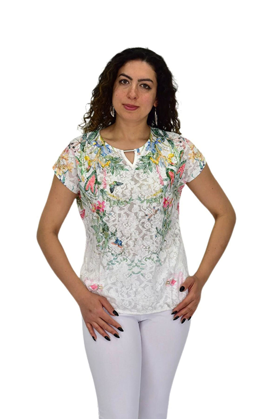 Kadın Kısa Kol Baskılı Bluz BGL-ST04691