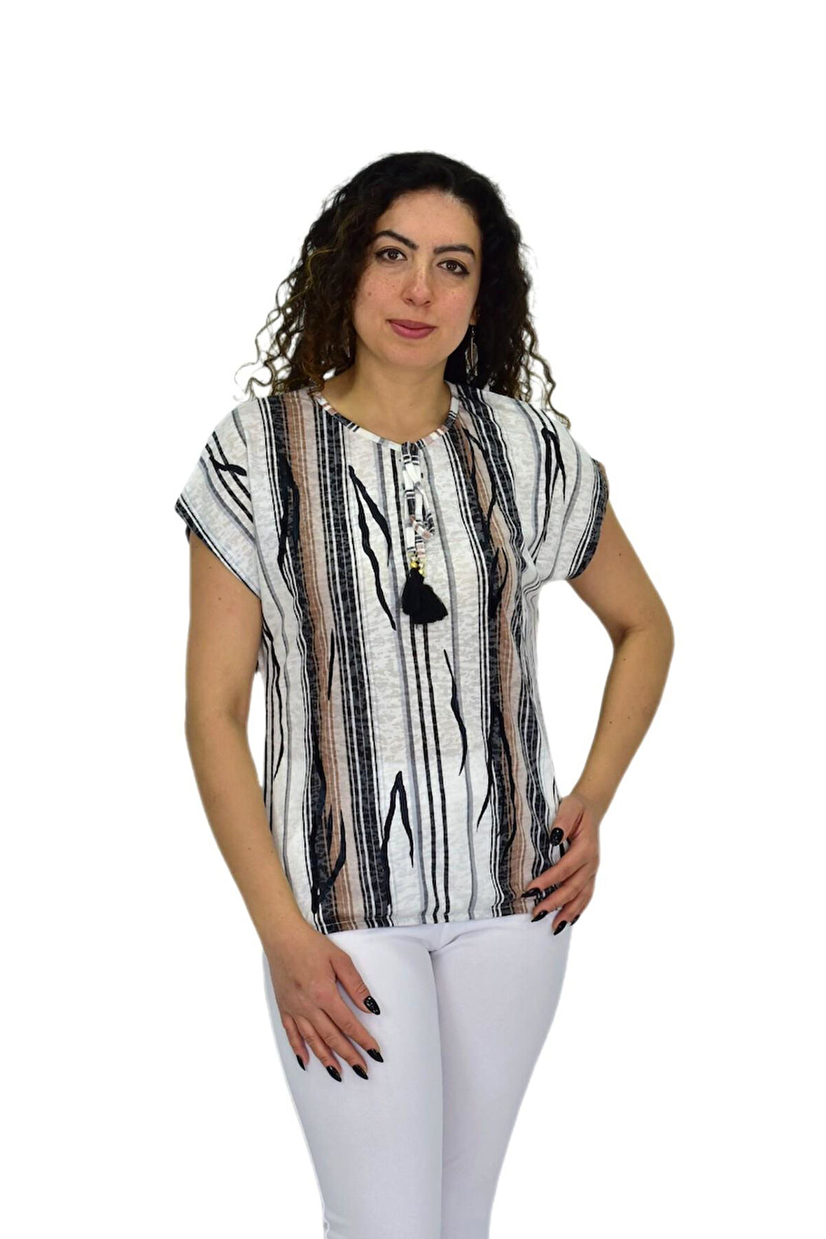 Kadın Kısa Kol Baskılı Bluz BGL-ST04695