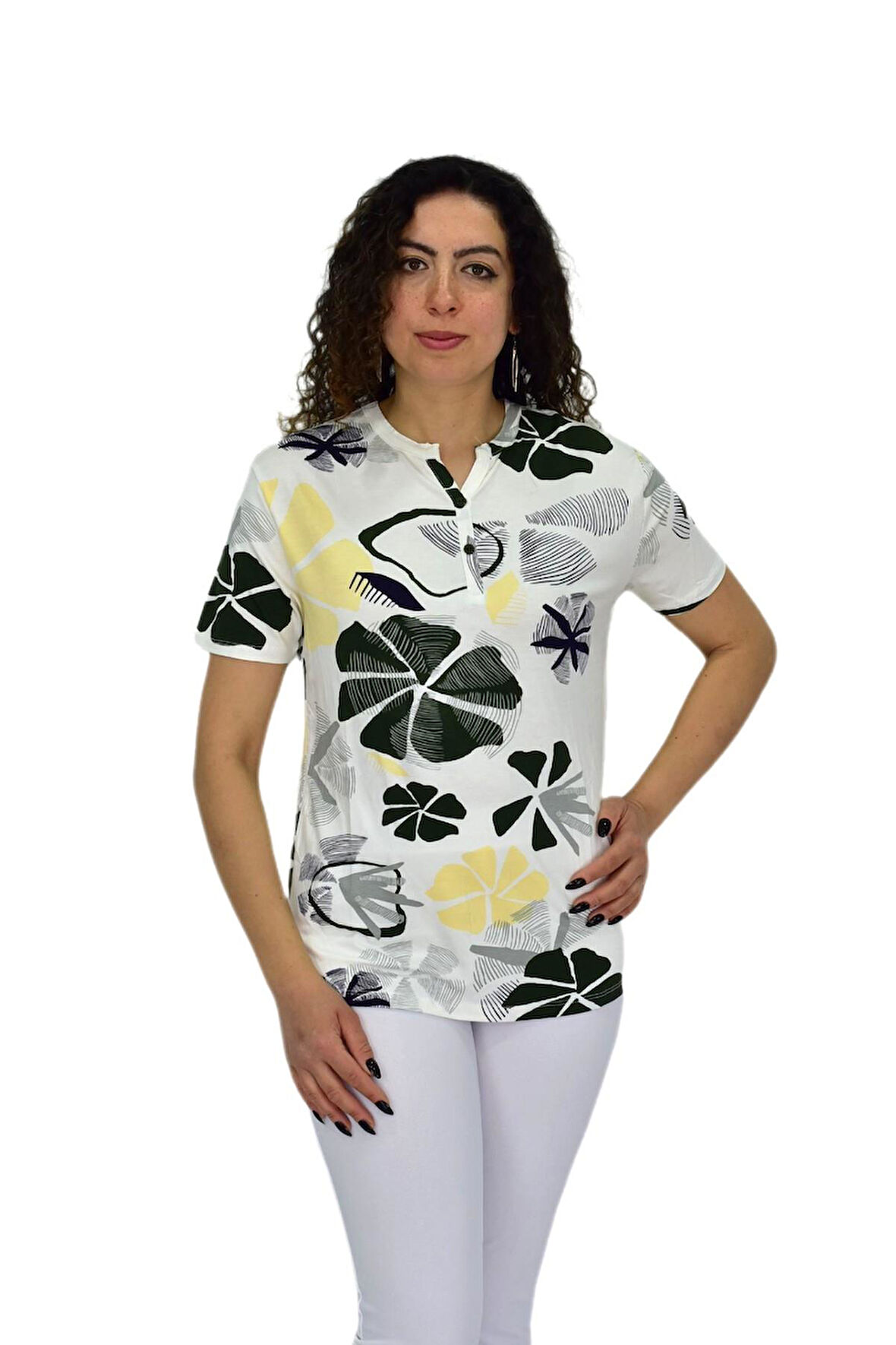 Kadın Kısa Kol Baskılı Bluz BGL-ST04697