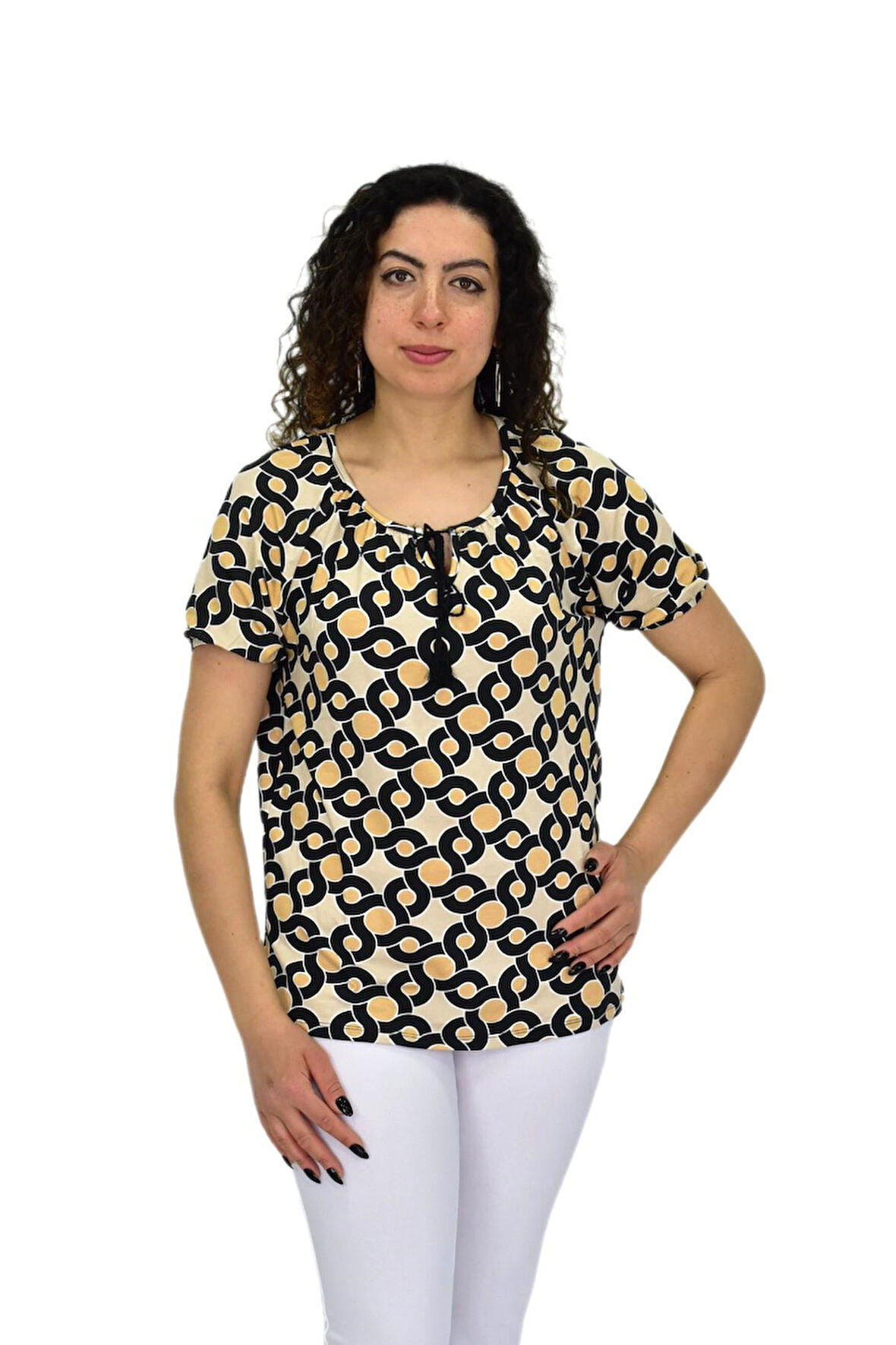 Kadın Kısa Kol Baskılı Bluz BGL-ST04700