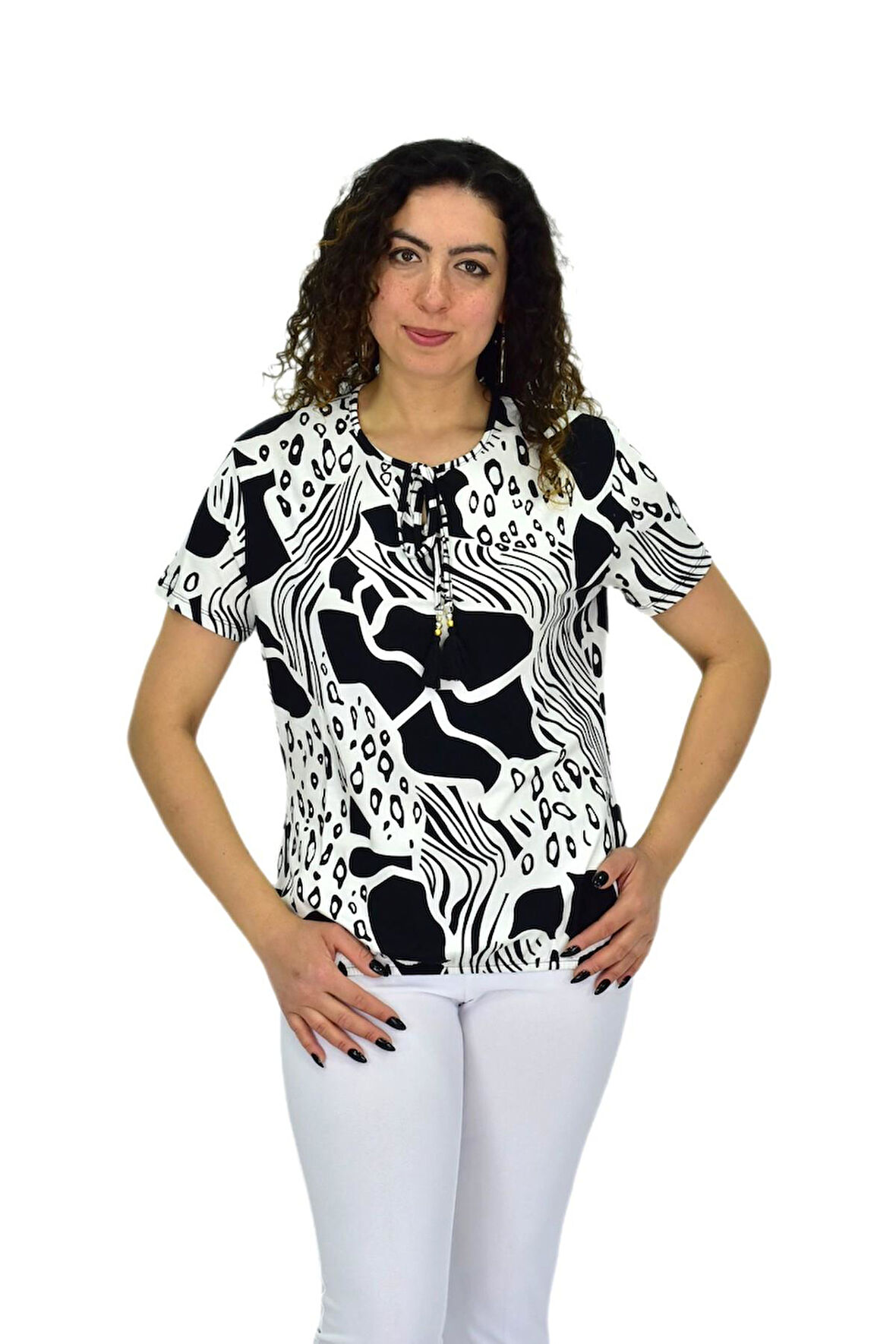 Kadın Kısa Kol Baskılı Bluz BGL-ST04701