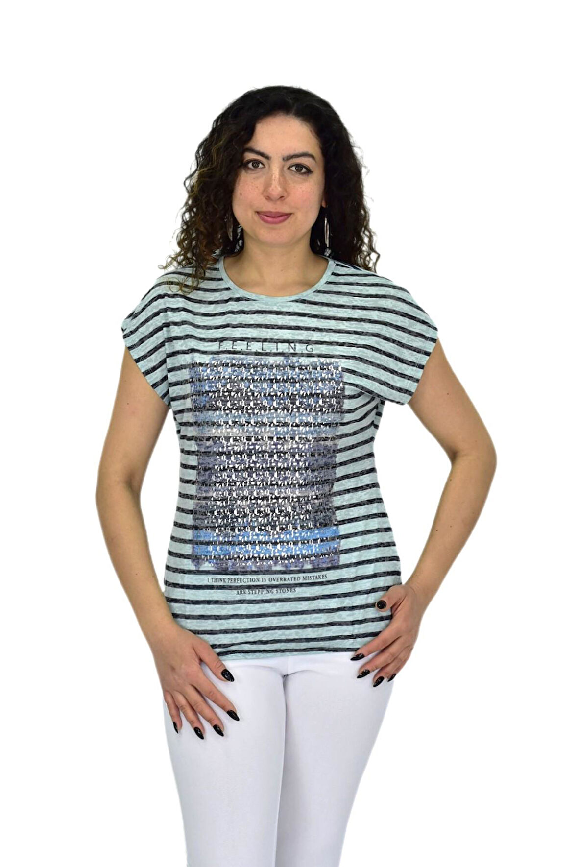 Kadın Kısa Kol Baskılı Bluz BGL-ST04707