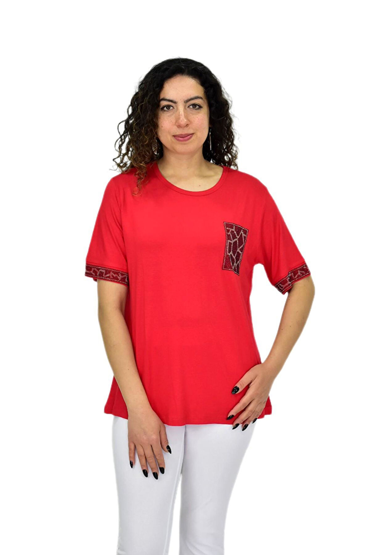 Kadın Kısa Kol Taşlı Bluz BGL-ST04709