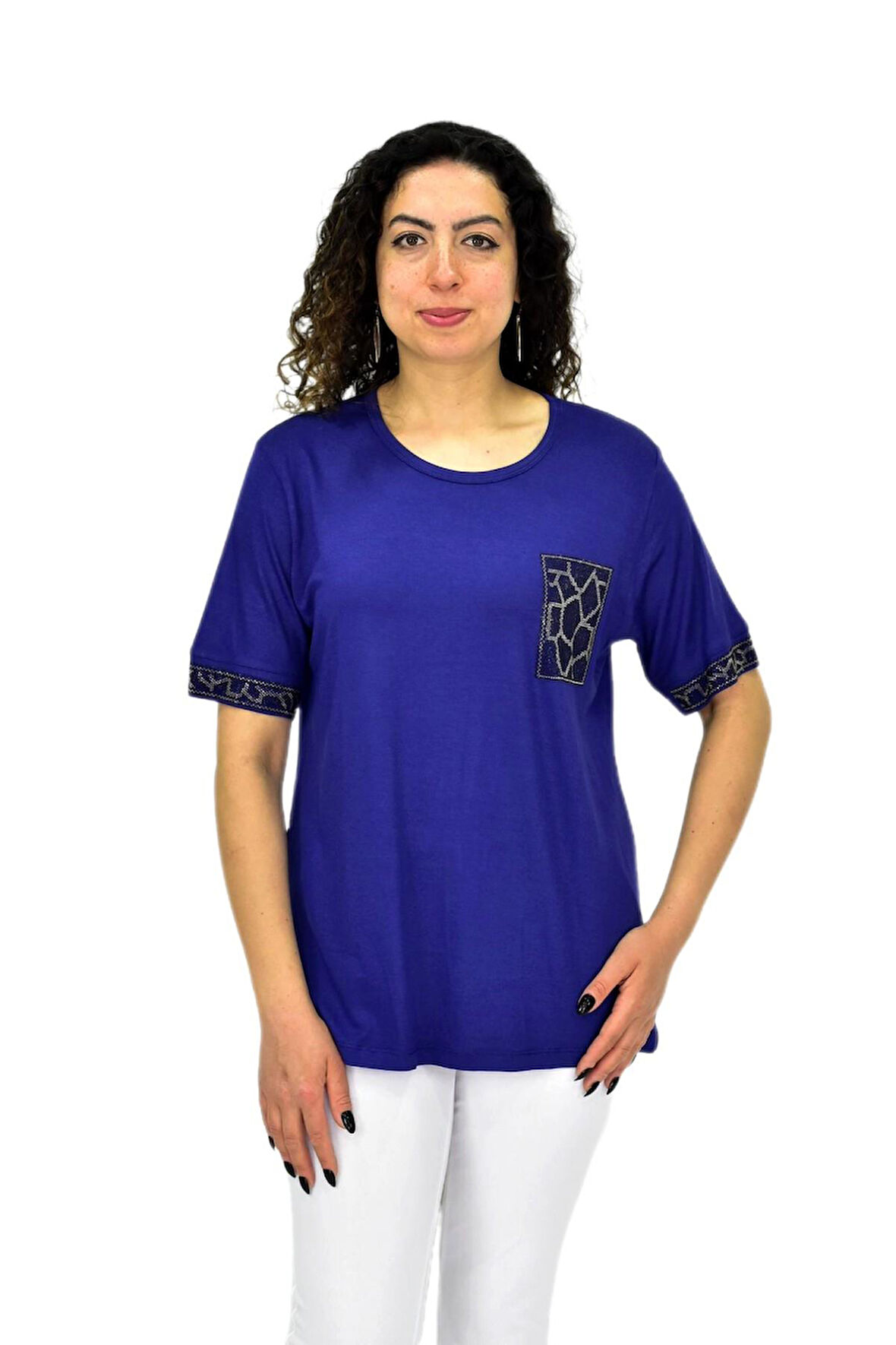 Kadın Kısa Kol Taşlı Bluz BGL-ST04709