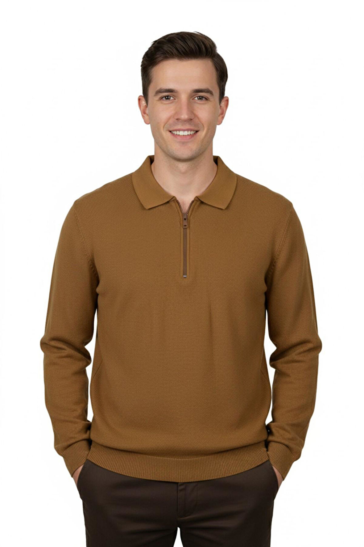 Erkek Regular Fit Polo Yaka Petek Triko Kazak BGL-ST04825