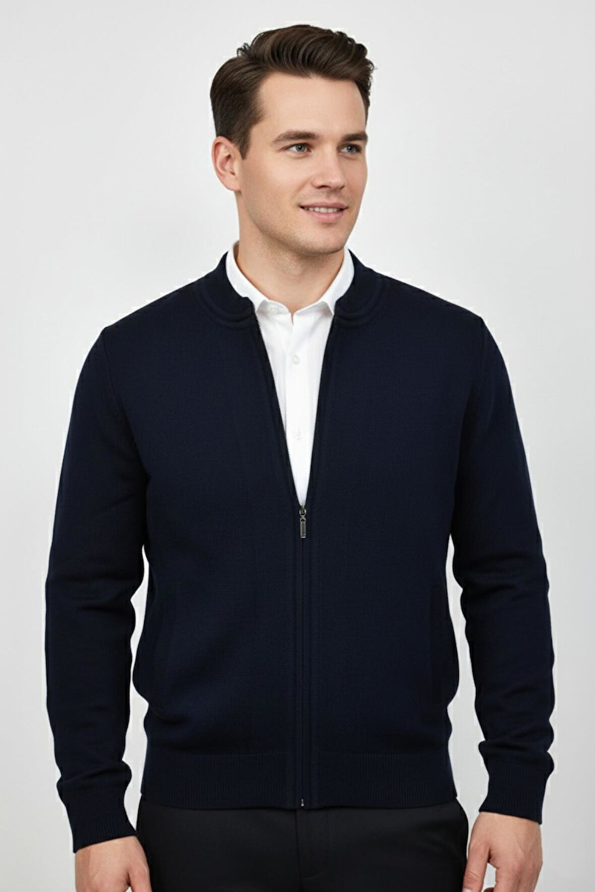 Erkek Hakim Yaka Astarlı Triko Fermuarlı Mont BGL-ST04832