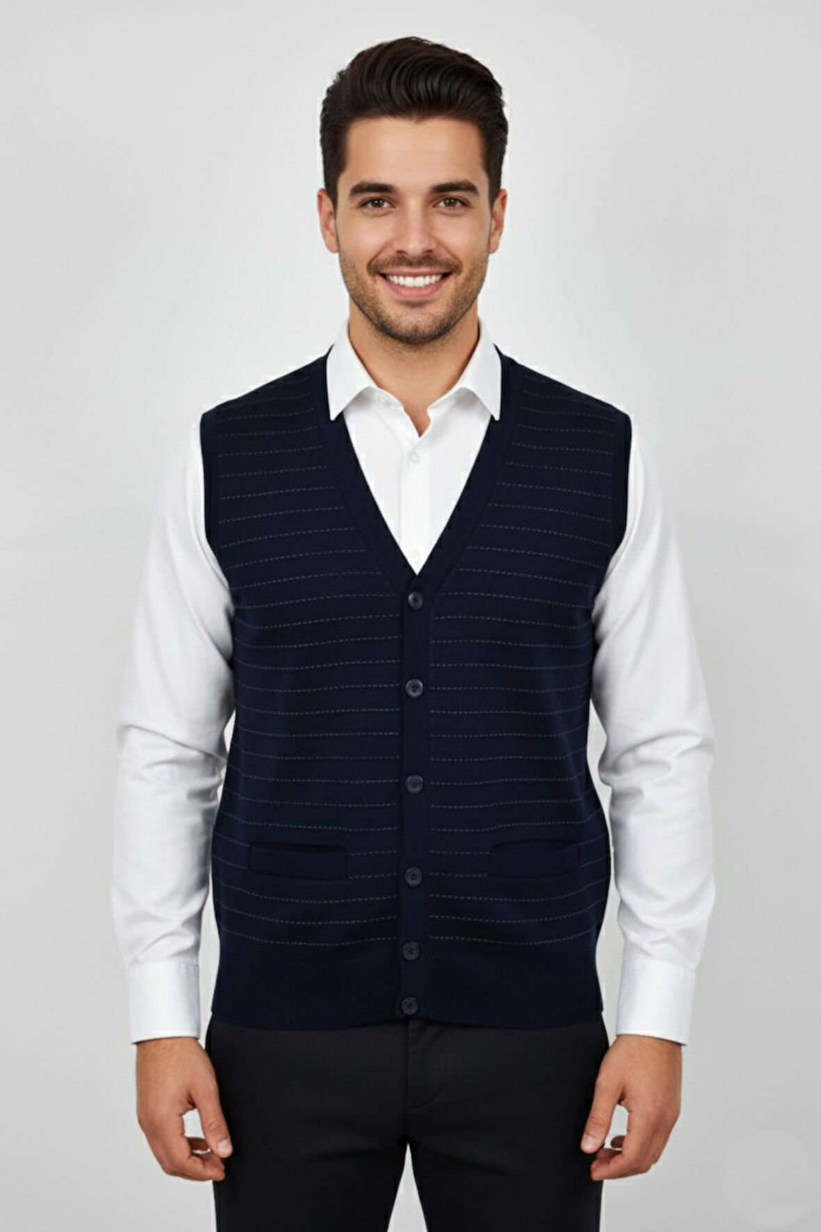 Erkek Düğmeli Yelek Cepli Çelik Örgü Klasik Kalıp BGL-ST04836