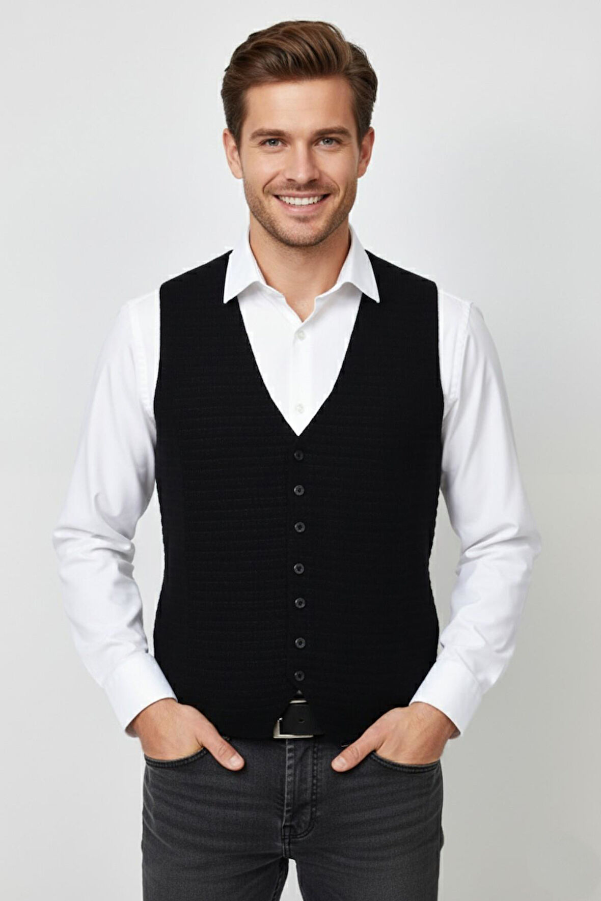 Erkek Spor Düğmeli Yelek Çelik Örgü Regular Kalıp BGL-ST04837