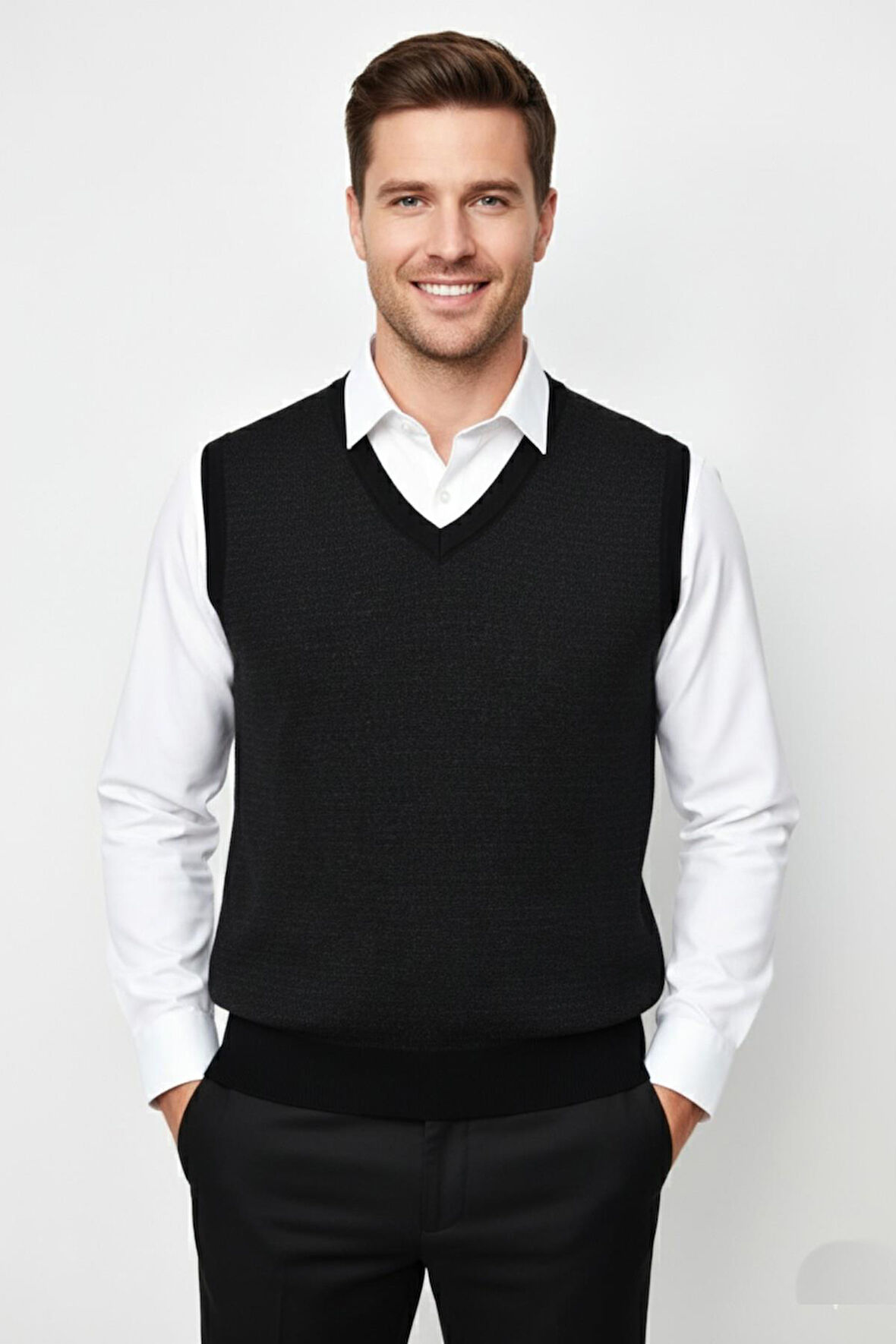 Erkek V Yaka Süveter  Çelik Örgü Regular Kalıp BGL-ST04840