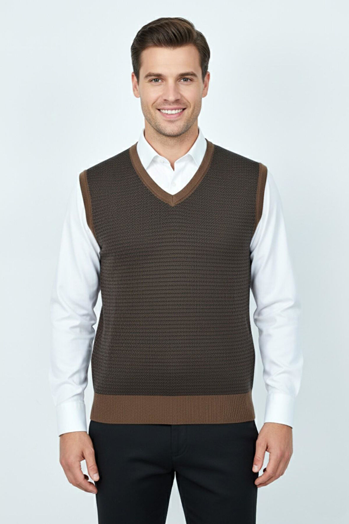 Erkek V Yaka Süveter  Çelik Örgü Regular Kalıp BGL-ST04840